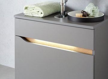 Saphir Waschbeckenunterschrank Quickset Unterbeckenschrank, 60 cm breit, 1 Schublade Waschbeckenschrank mit Siphonausschnitt, ohne Waschbecken, grifflos