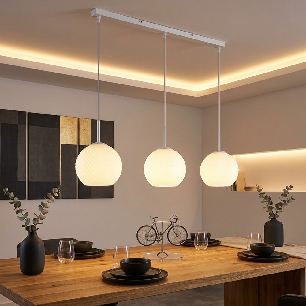 GLOBO LIGHTING Pendelleuchte, Leuchtmittel inklusive, Warmweiß, LED Pendelleuchte Metall Glaskugel 3 flammig Hängelampe weiß L 90 cm
