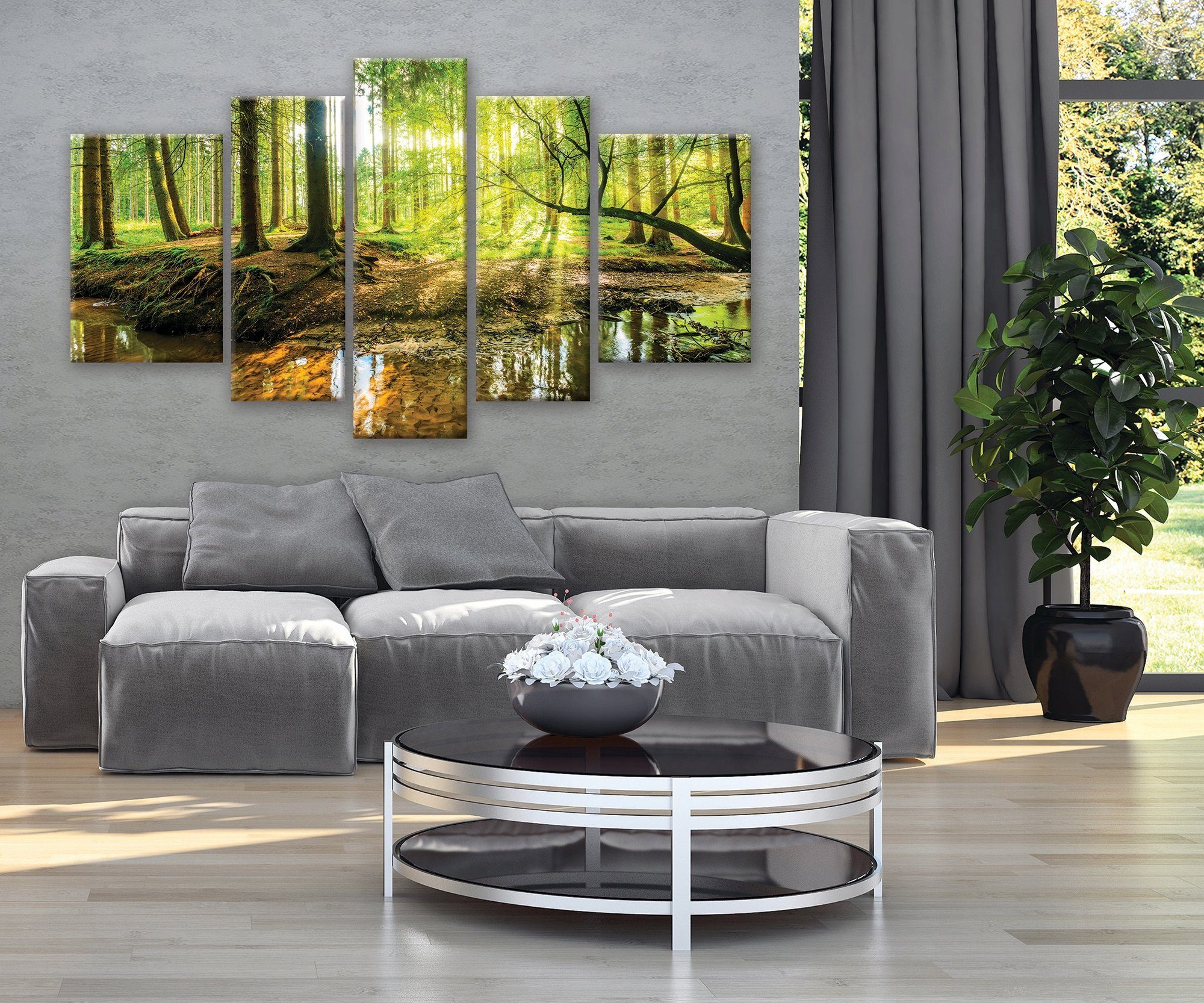 (Set Kunstdruck Leinwandbild teilig), Leinwandbilder Wald Wandbild Bild Auf Wohnzimmer Wald Aufhängefertig Canvas für Wandbilder XXL Schlafzimmer, Landschaft 5 Leinwand Groß Modern Natur Bilder 170x100 Wallarena cm SET