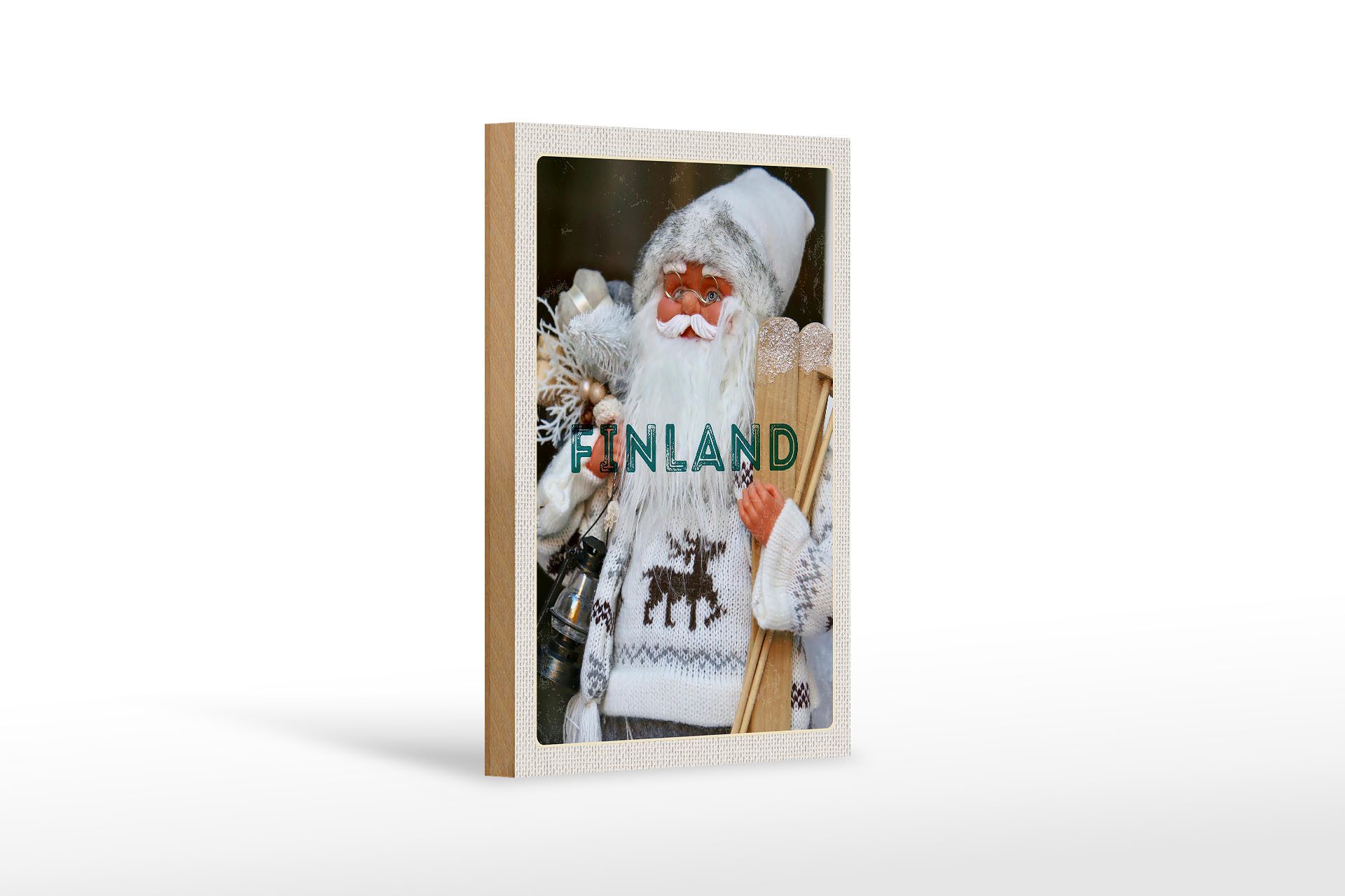 Femer GmbH Holzbild Reise 12x18 cm Finnland Weihnachten Weihnachtsmann, (1 St), Glatte Holzfaserplatte (MDF), vorn beschichtet