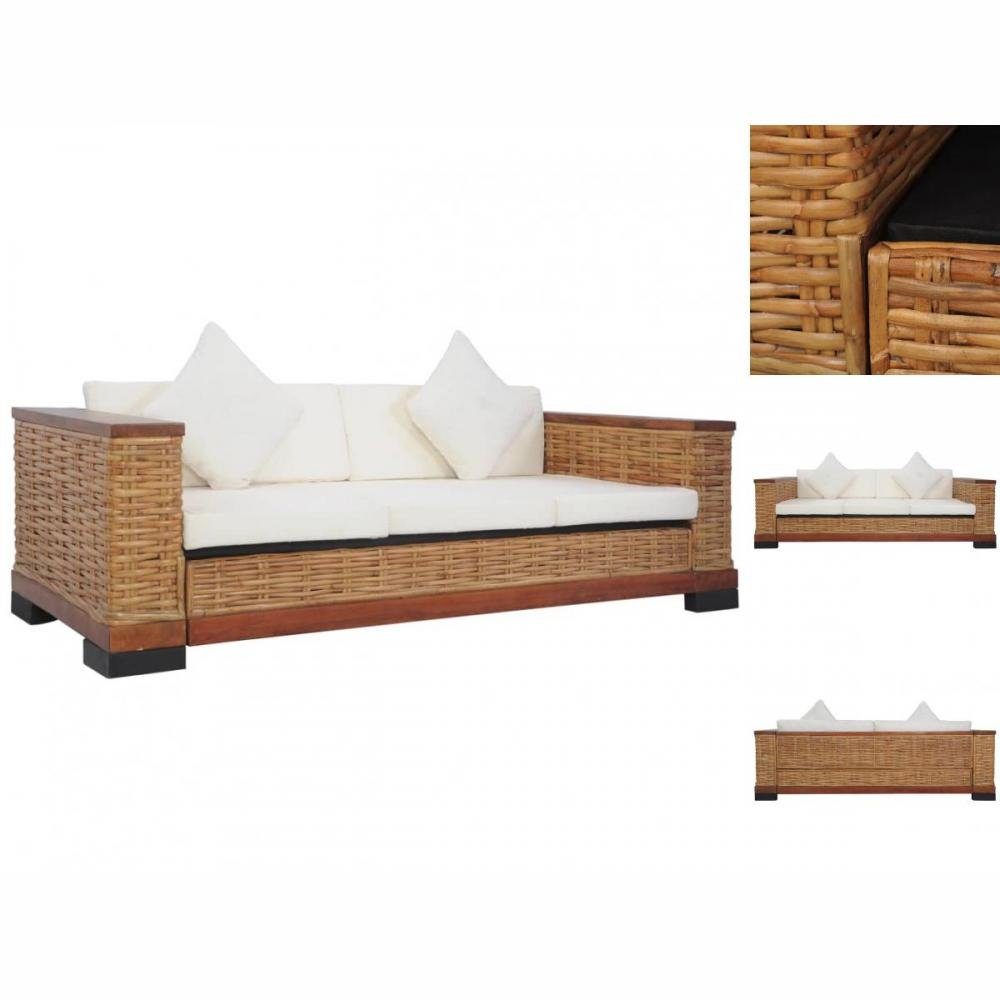 vidaXL Sofa 3-Sitzer-Sofa mit Auflagen Braun Natur Rattan Couch | Alle Sofas