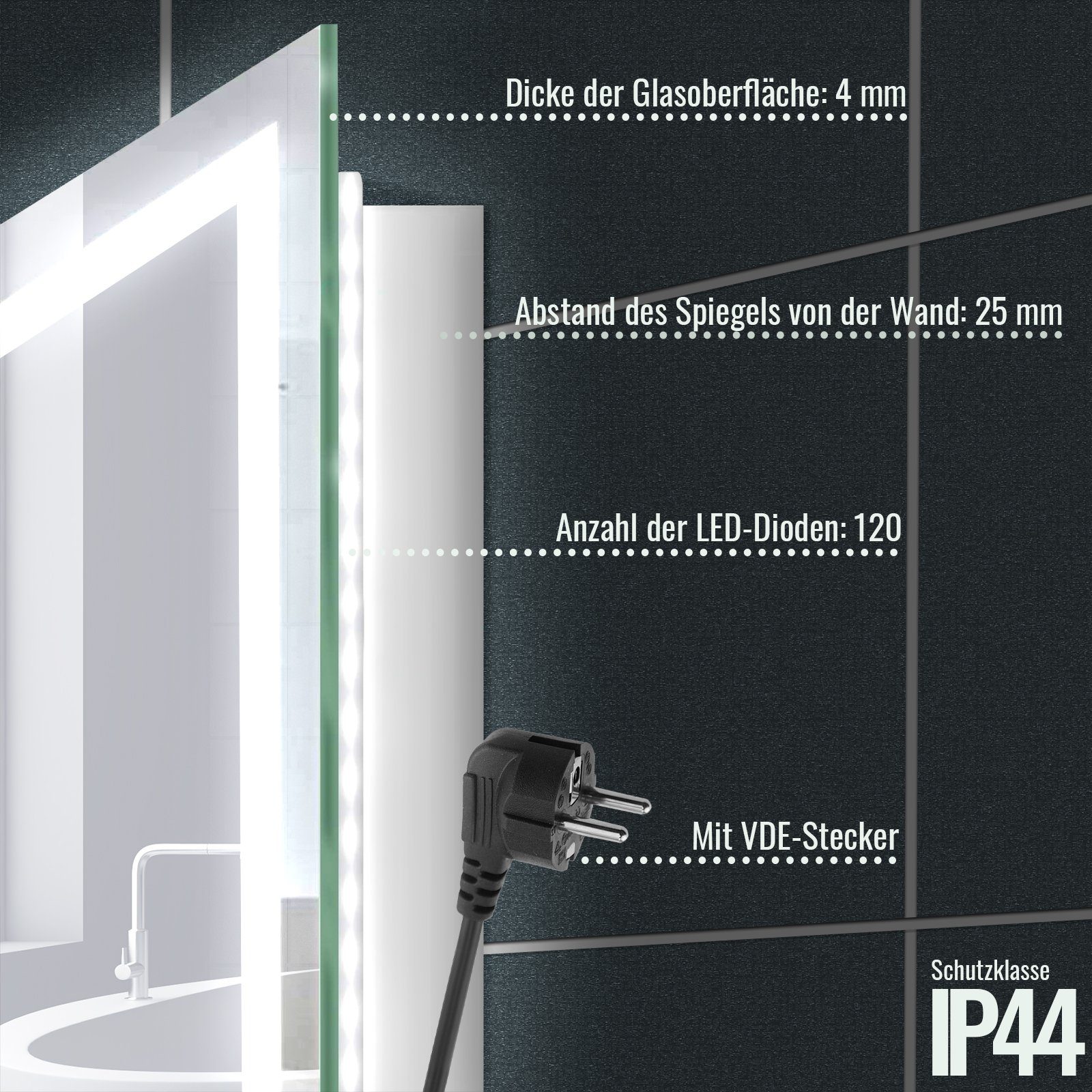 Aquamarin Badspiegel LED Badezimmerspiegel Lichtspiegel Wandspiegel Bad
