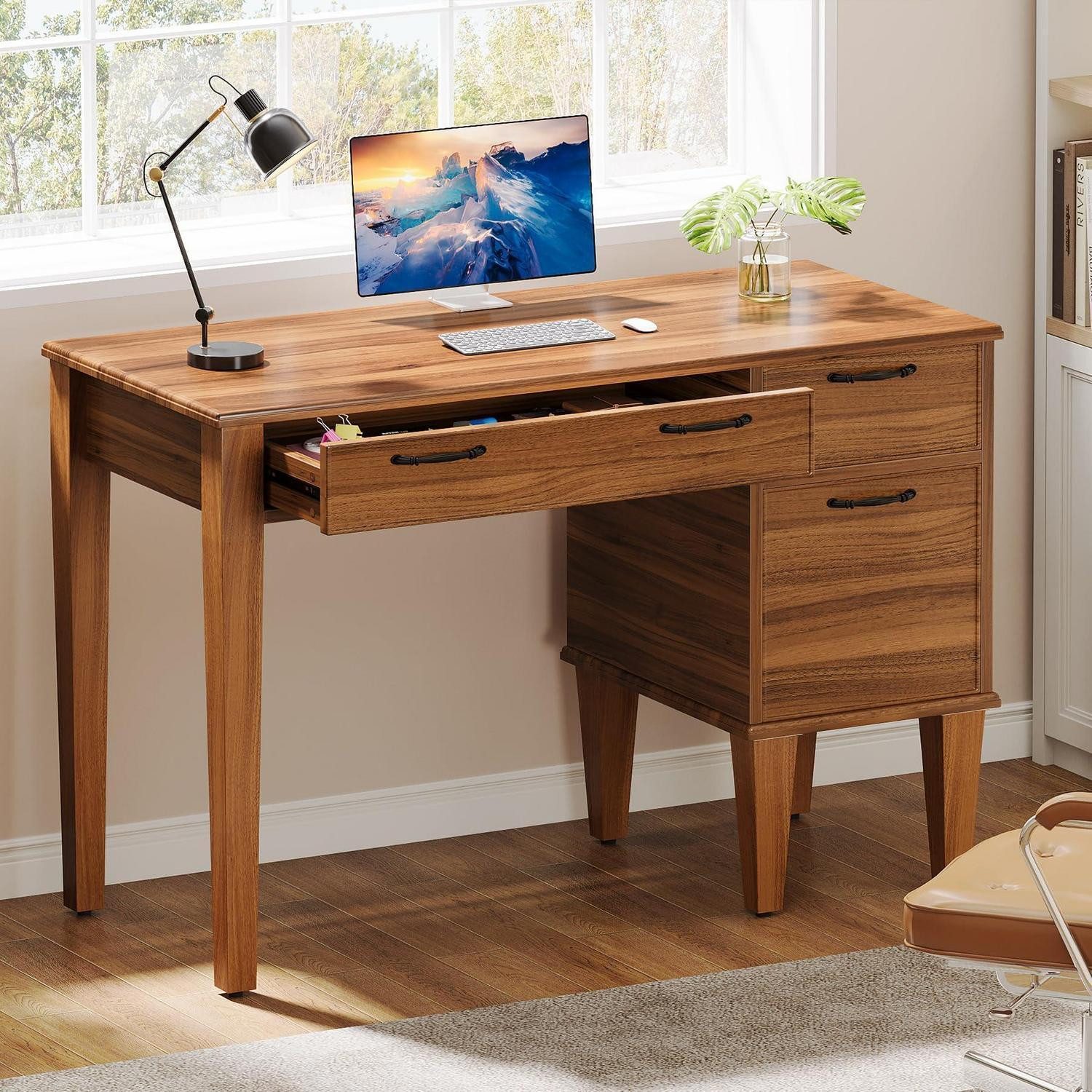 Schreibtisch Schreibtisch 120x60 cm 3 Schubladen Braun Landhausstil