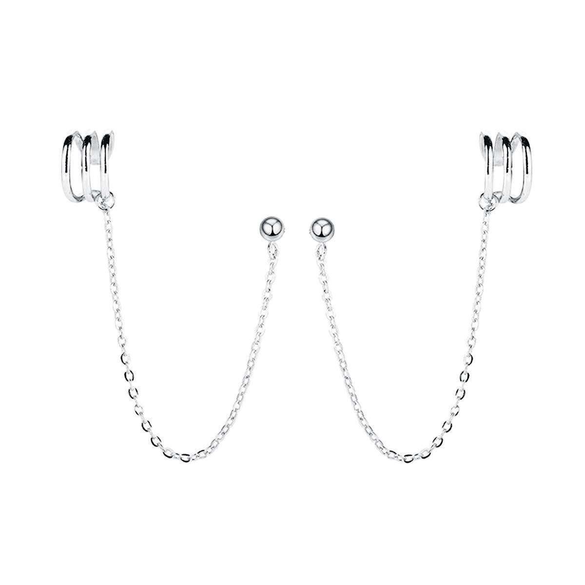 POCHUMIDUU Paar Ohrhänger 925 Sterling Silber Manschette Ohrring,Damen Ohrstecker, Kette für Frauen Mädchen Kletterer Ohrringe