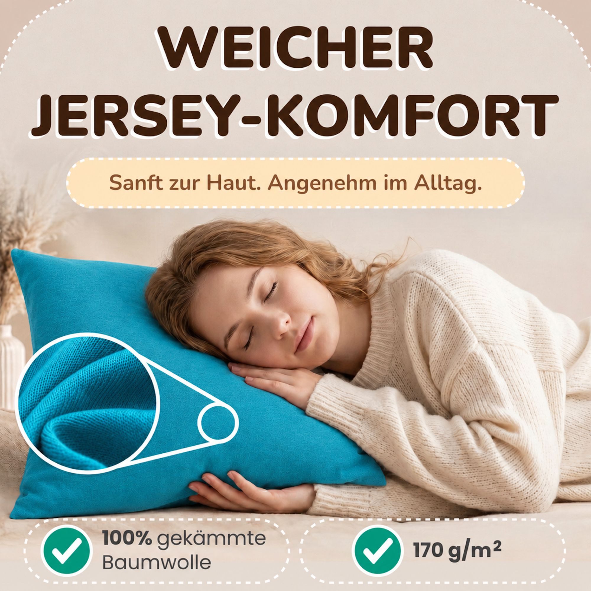 leevitex® Kissenbezüge Kissenbezug 40 x 80 cm, 2er Set, Petrol/Smaragdblau, (2 Stück), feine Jersey-Qualität, 100% Baumwolle, robuster Reißverschluss