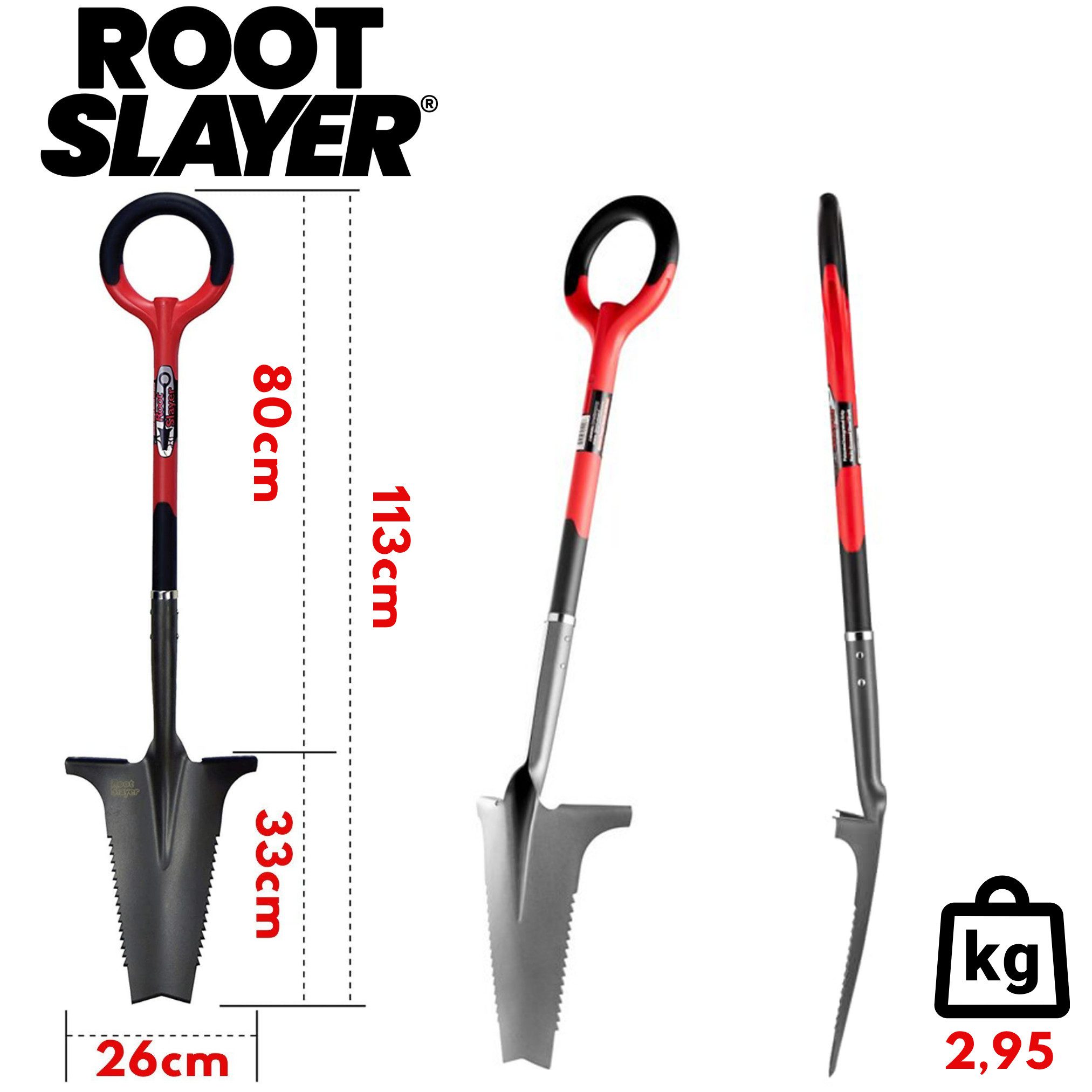 Root Slayer® Spaten Radius Wurzelspaten Mehrzweckschaufel, (Spar Set, 1-St., 1er oder 2er Pack), Multifunktionsspaten, Klinge mit Zähnen zum Schneiden der Wurzeln