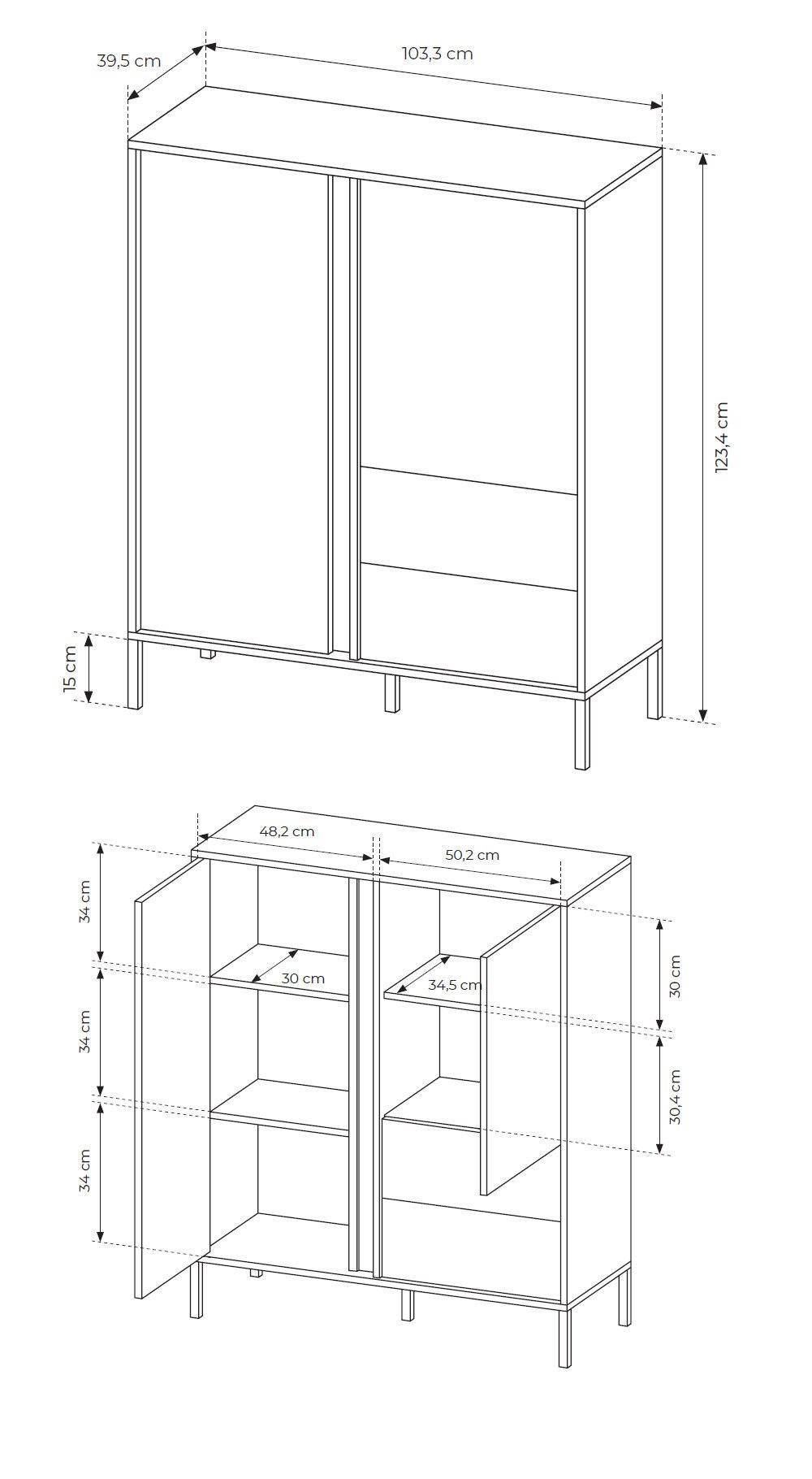 Feldmann-Wohnen Highboard Dast (mit Türen, mit Einlegeböden, mit Schubladen, 1 St., moderne Optik, mit Türen, mit Schubladen), 103x39,5x123cm 2-türig beige