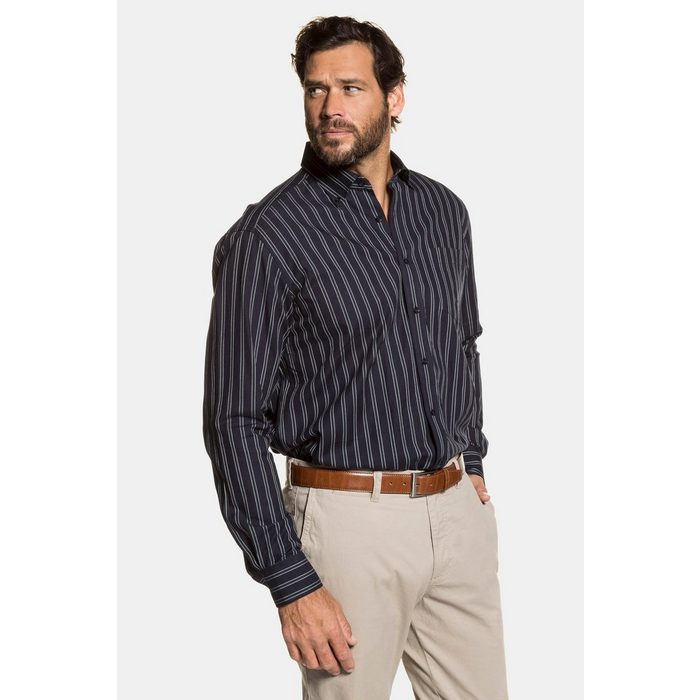 JP1880 Streifenhemd bis 7XL Streifenhemd reine Baumwolle grau