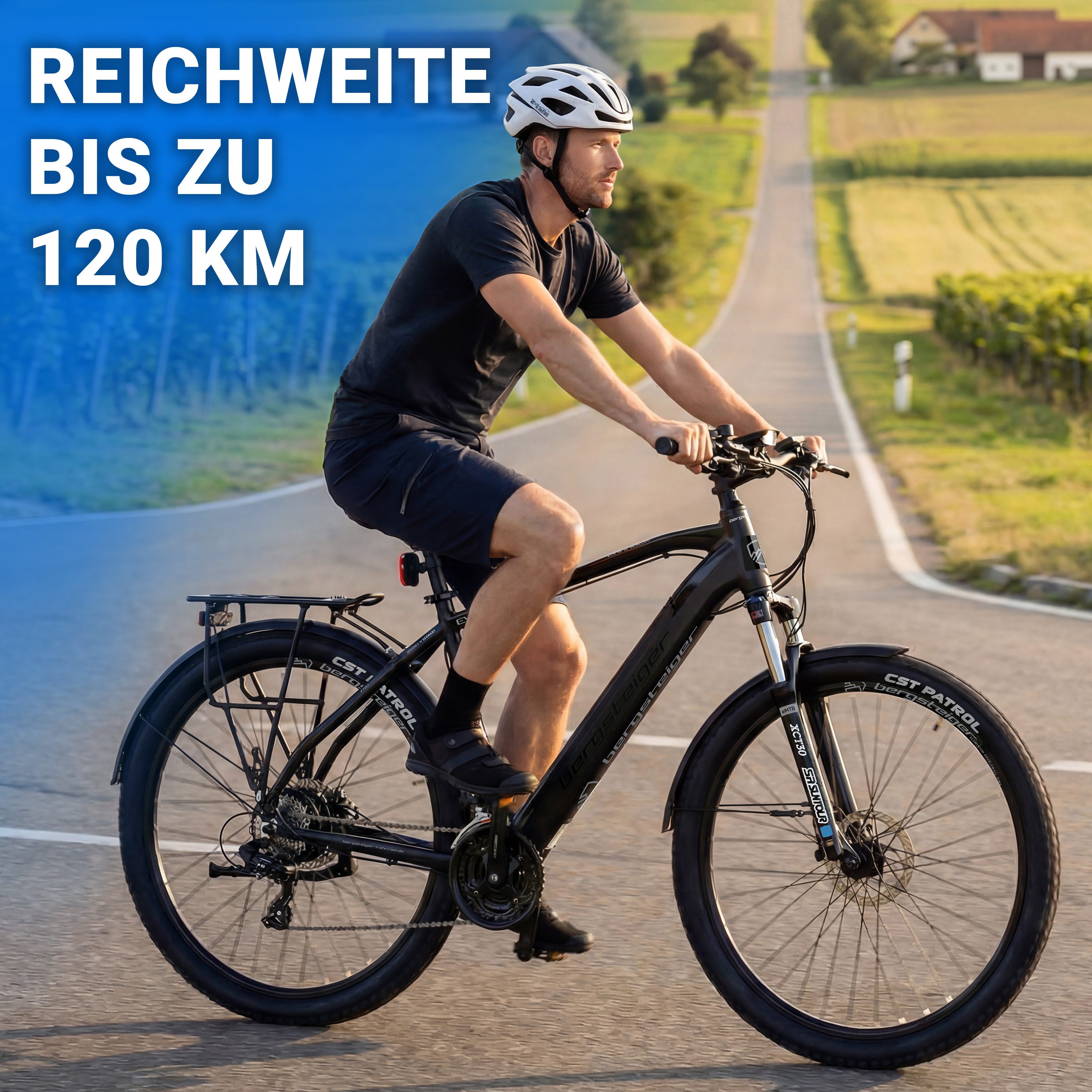 bergsteiger E-Bike Mountainbike Cannock mit 250 Watt Motor, 36V 10.4Ah & 12Ah Akku, Damen, Herren, 24 Gang, Kettenschaltung, Heckmotor, Hydraulikbremsen