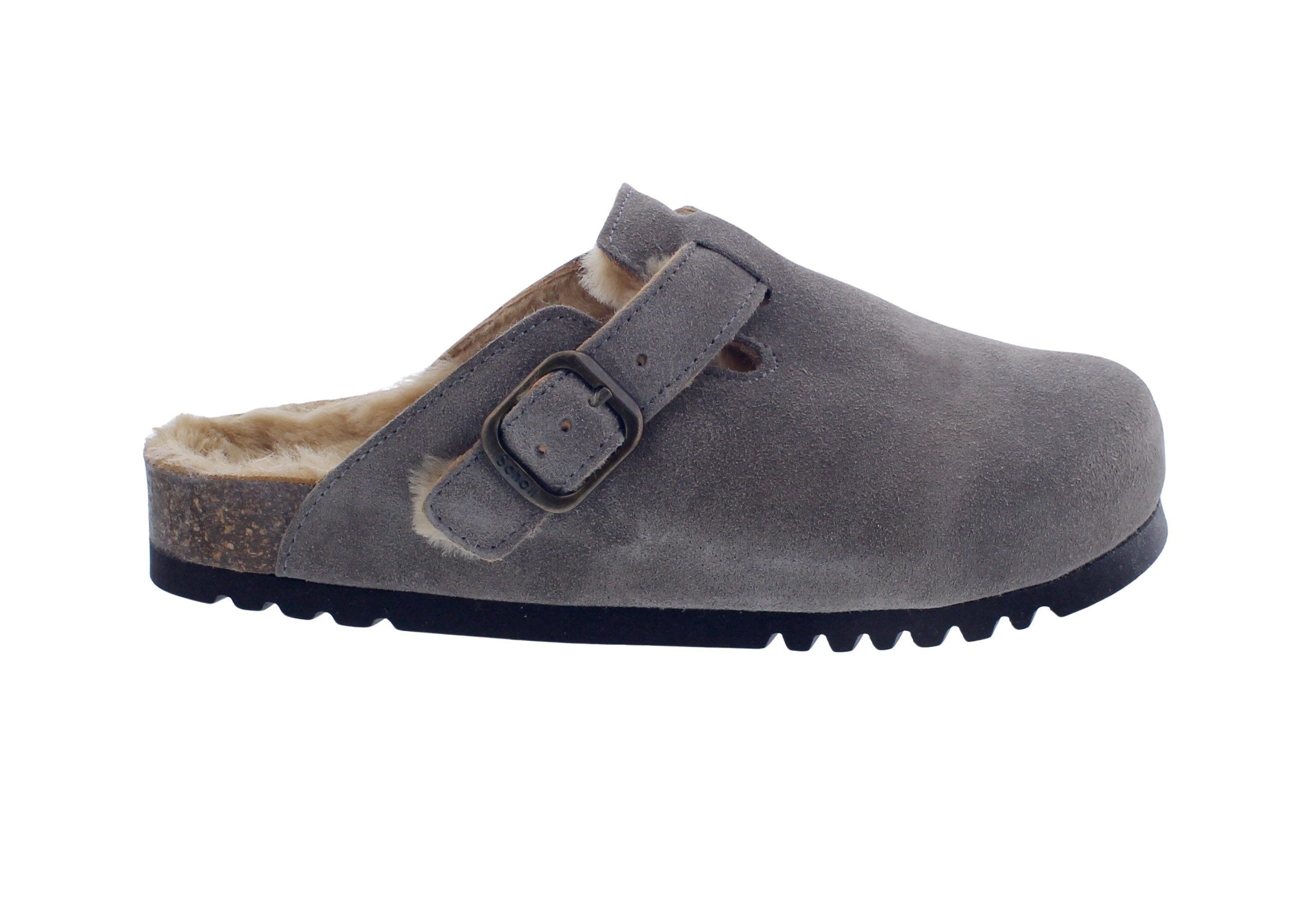 Scholl Scholl Fae New F Clog Grey Suede - Velourleder in grau mit Fell Clog günstig online kaufen