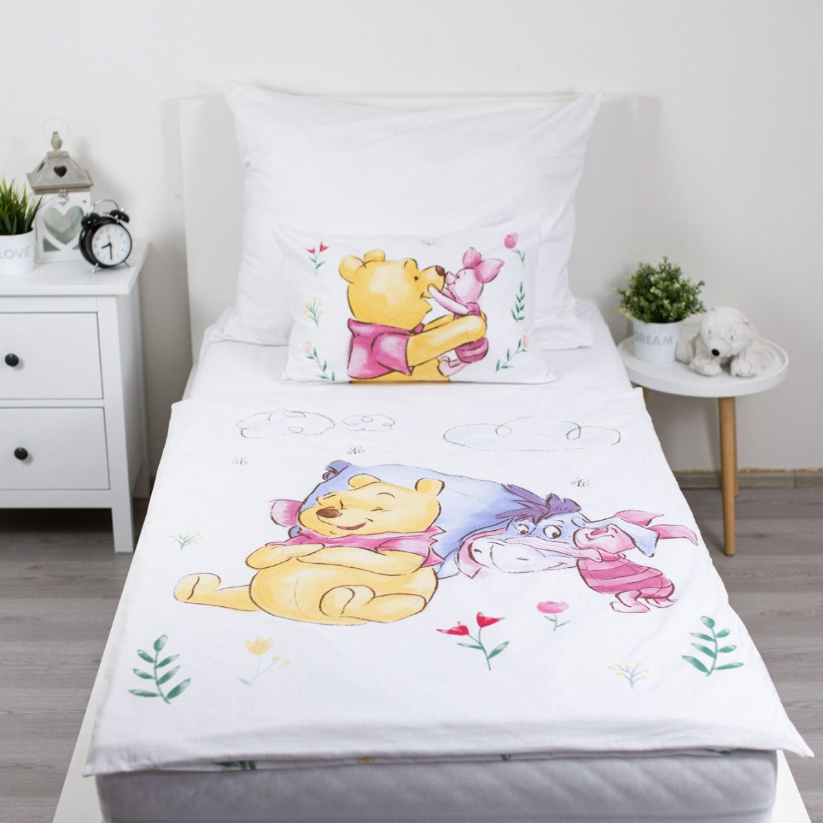 Disney Winnie Puuh Babybettwäsche Set 100 x 135 cm Baumwolle mit Reißverschluss, Baumwolle