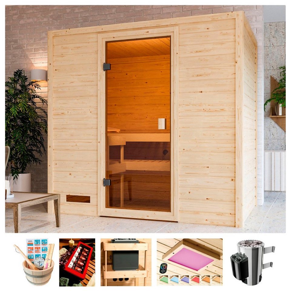 KARIBU Sauna »Rügen 2«, 195x145x187 cm, 3,6 kW Plug & Play Ofen mit int
