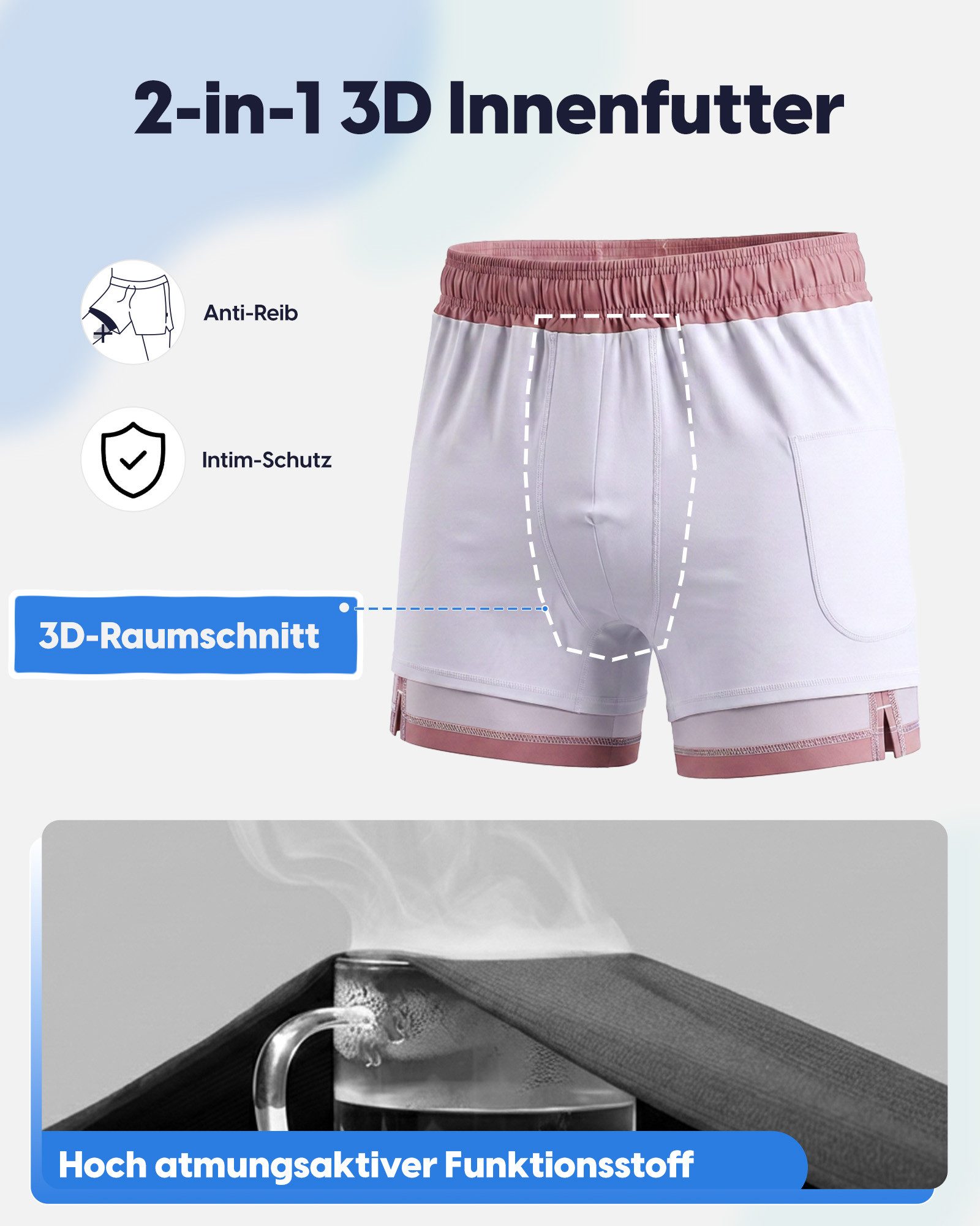 MaaMgic Shorts Herren Elastan kurze Hose 2-in-1 Badehose schnelltrocknend Sporthose (1-tlg) – Bild 3 von 5