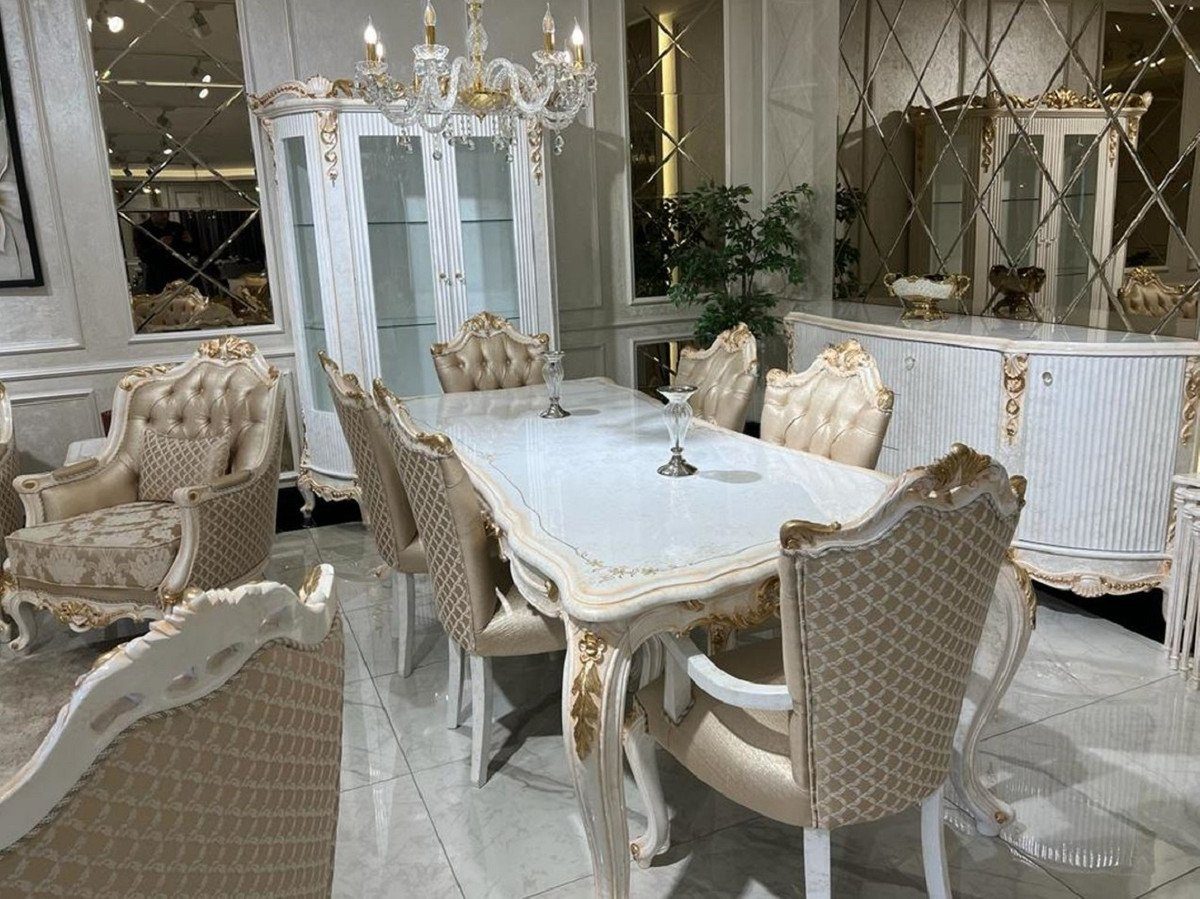 Kissen Möbel Weiß elegantem Gold Sessel Handgefertigter - Barock Sessel Wohnzimmer Sessel Gold und Luxus Wohnzimmer dekorativem Padrino Casa / mit Barock Barockstil / Muster -