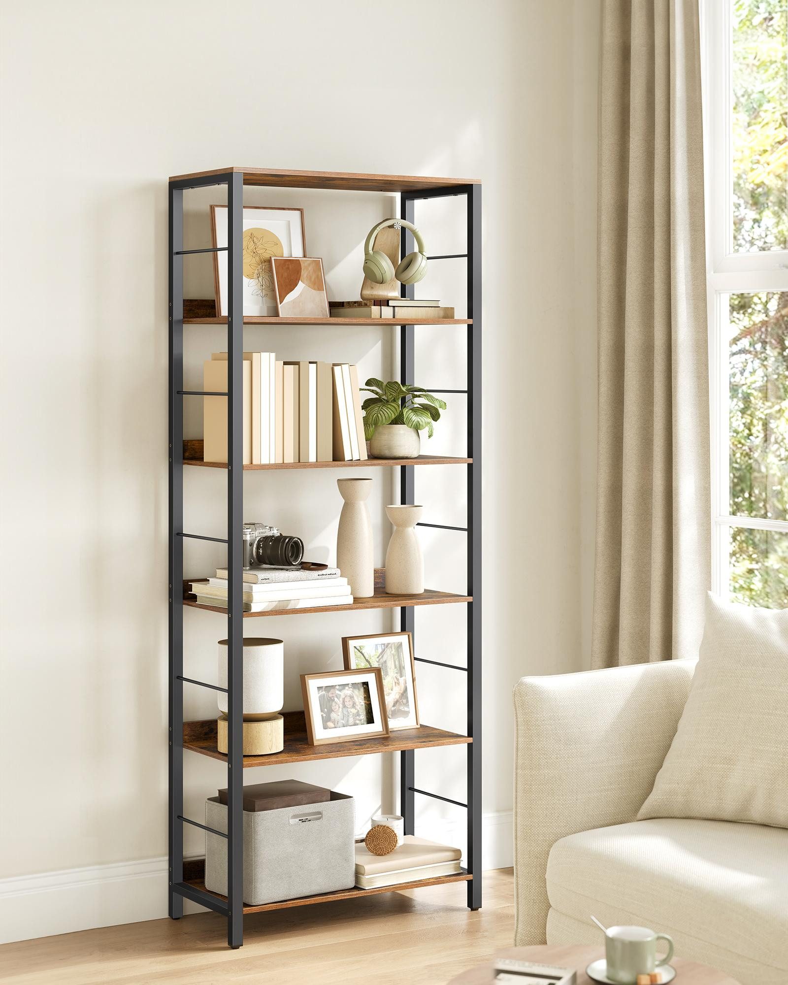 VASAGLE Bücherregal, 6 Ebenen, Aufbewahrungsregal, mit Rückplatten, für Wohnzimmer