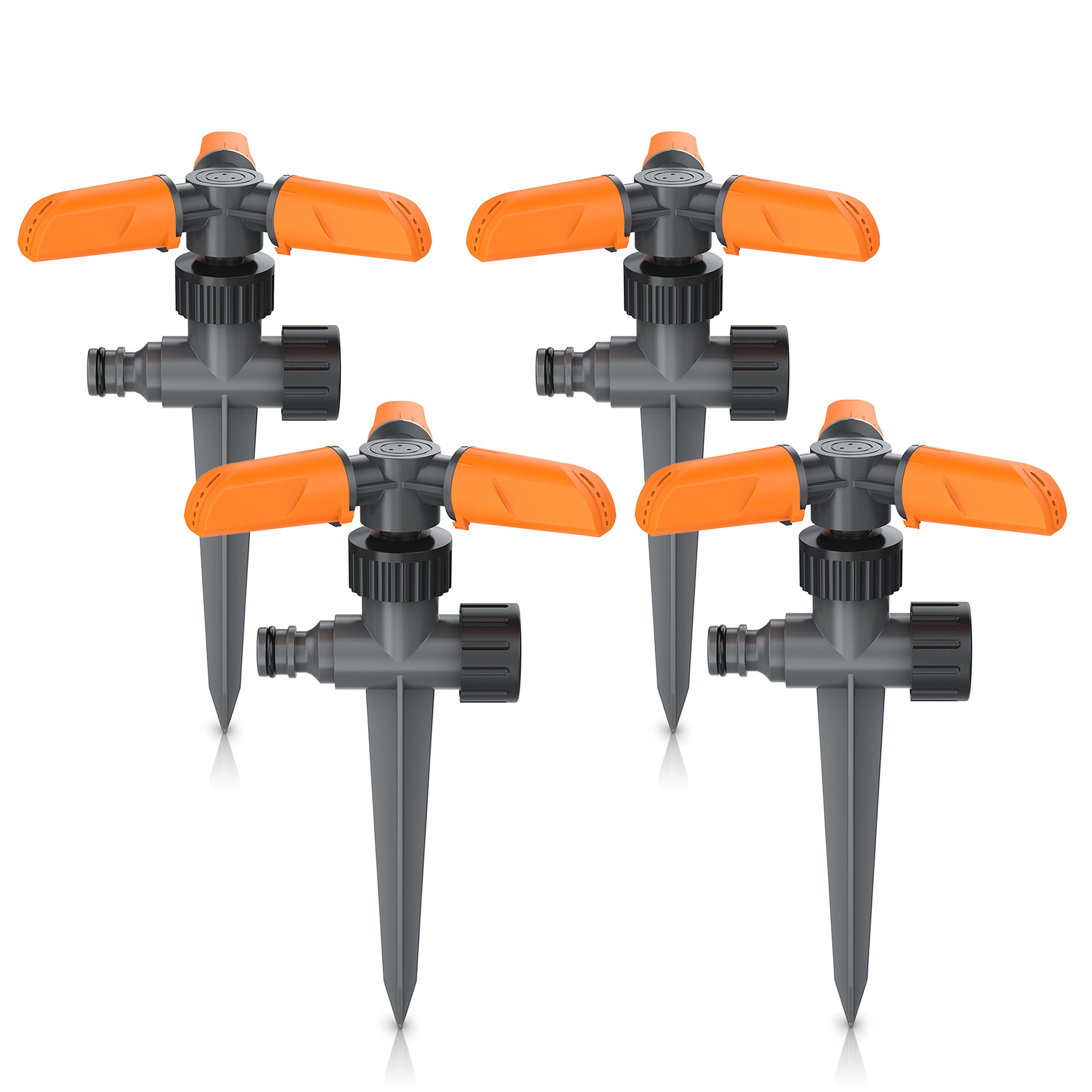 Brandson Kreisregner Garten Sprinkler, 360° Rasensprenger, 3 Arm Rasensnsprikler rotierend, für Flächen bis 80 m², 21 cm lang, (Spar-Set, 4-St., 4er Set), 15 Strahldüsen, 10 m Reichweite, bis 80 m² Fläche, Gardena kompatibel