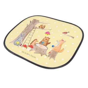 Sonnenschutz Waldtiere Picknick - Gelb Pastell - Geschenk, Auto Sonnenschutz, Hase, Mr. & Mrs. Panda, Seidenmatt, Einzigartige Motive