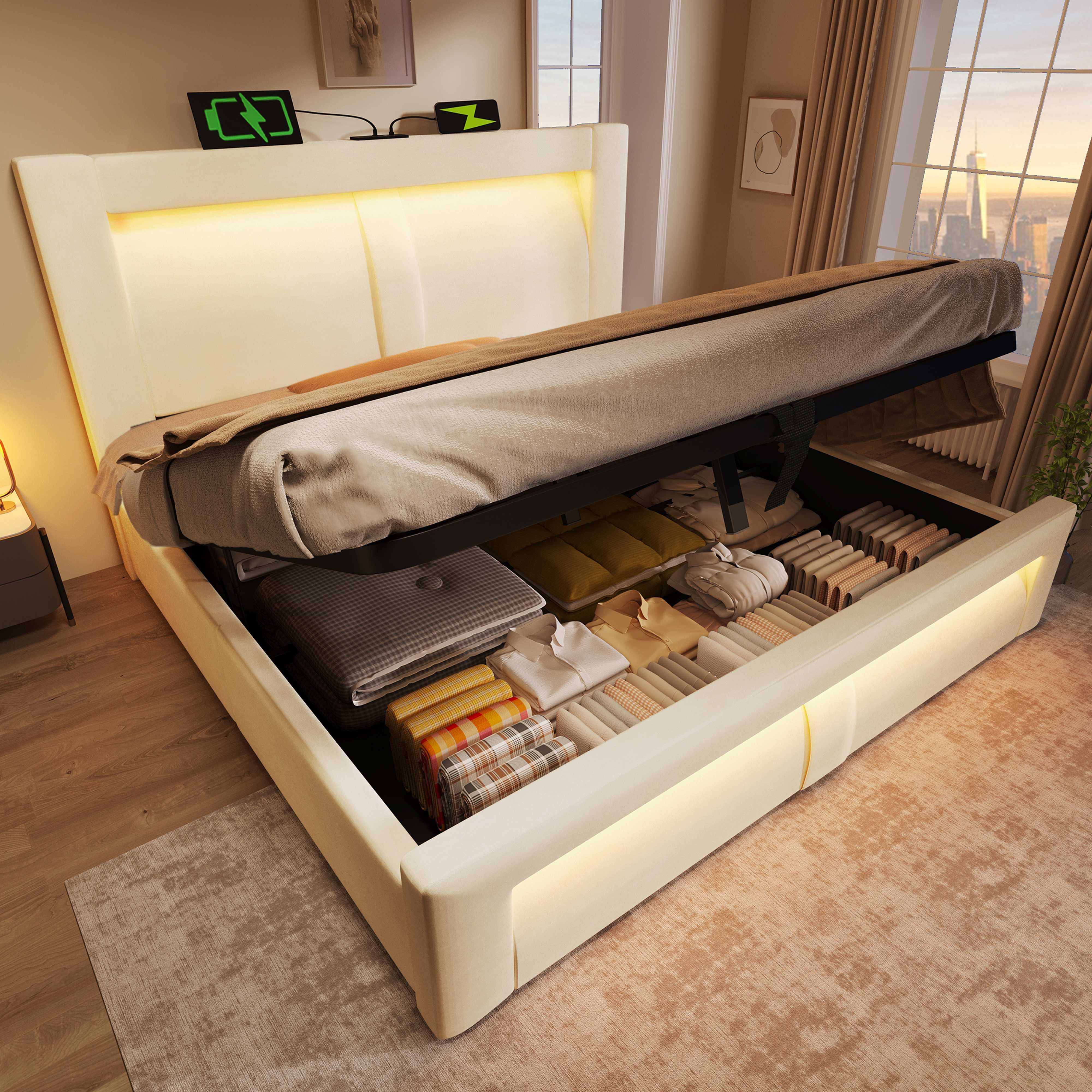 BlingBin Stauraumbett Einzelbett Doppelbett hydraulisches Bett (modern Pols günstig online kaufen