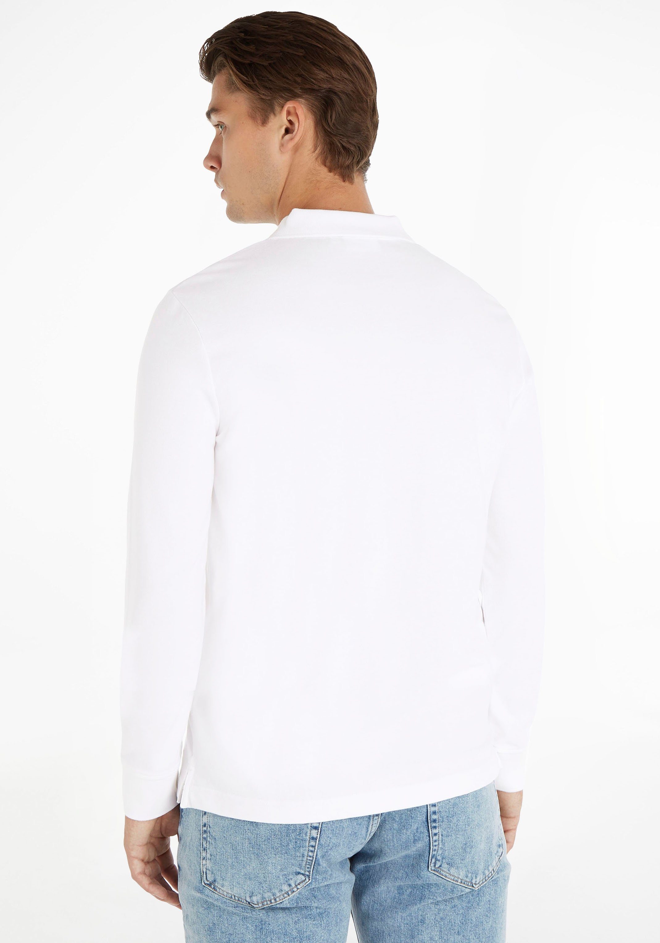 LS knopflosem STRETCH White mit Poloshirt Polokragen POLO Calvin Klein PIQUE Bright
