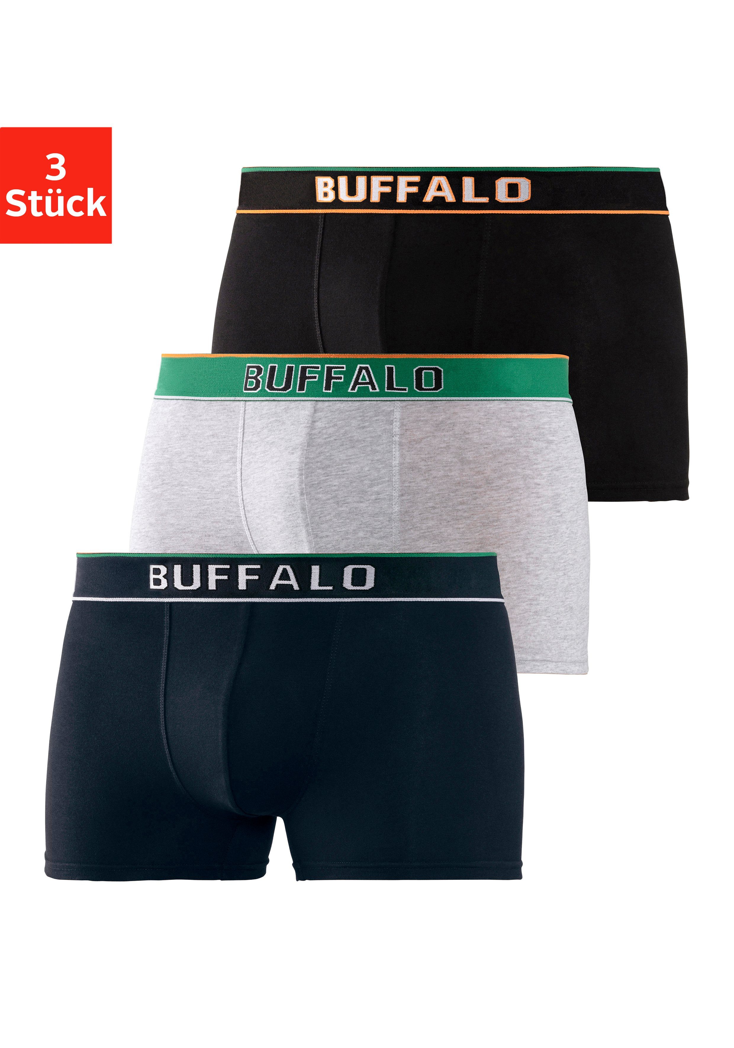 Buffalo Boxer (Packung, 3-St) Webbund grau-meliert, navy, Design im schwarz College