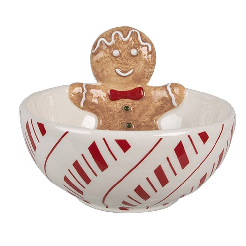 Clayre & Eef Dekoschale Schale 250 ml, weiß, rot, Keramik Lebkuchen, Schale 250 ml, weiß, rot, Keramik Lebkuchen