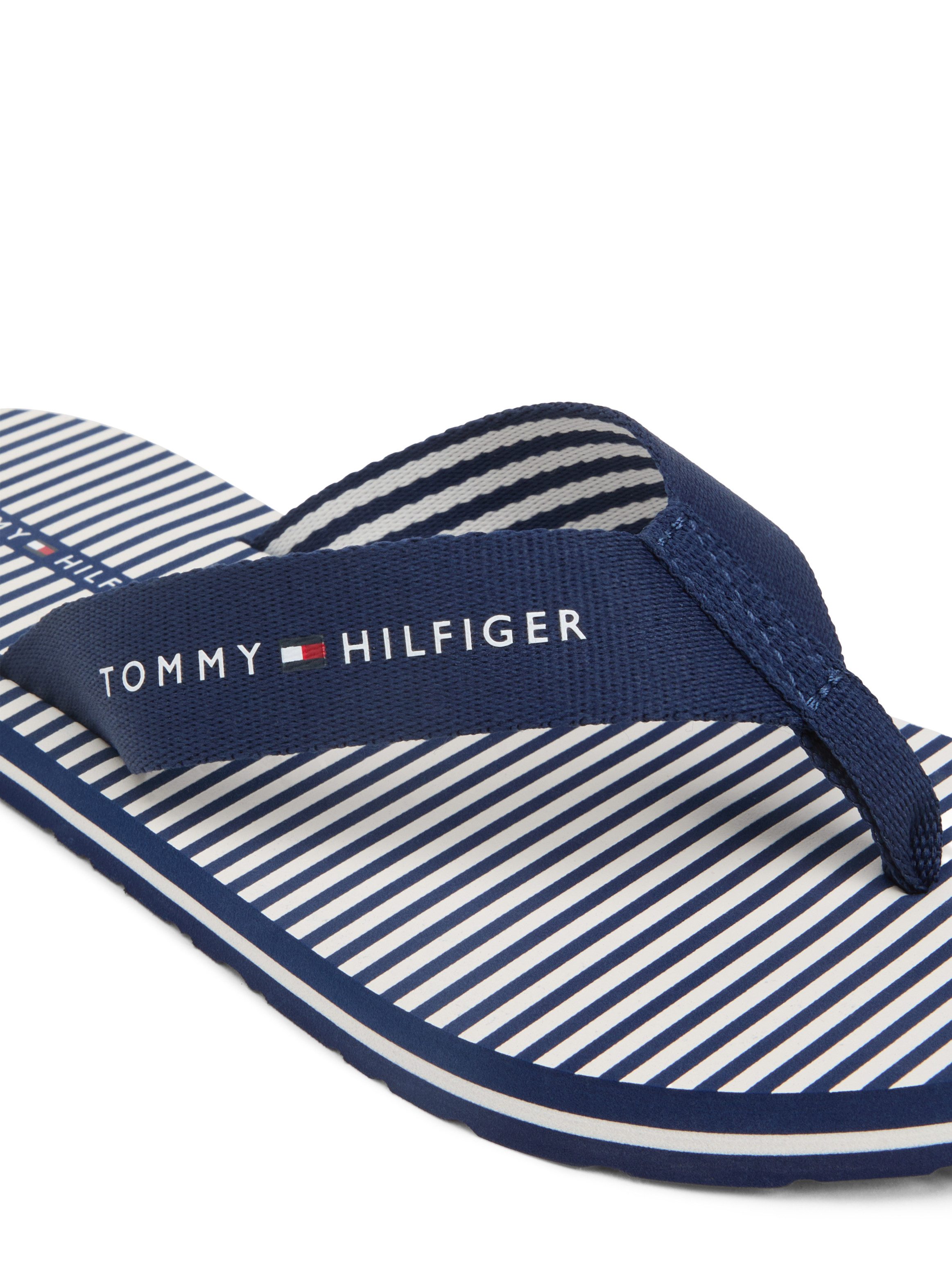 Tommy Hilfiger TH ITHACA STRIPE SUMMER SANDAL Zehentrenner Sommerschuh, Pool Slide, Dianette, Flat mit Logo-Schriftzug