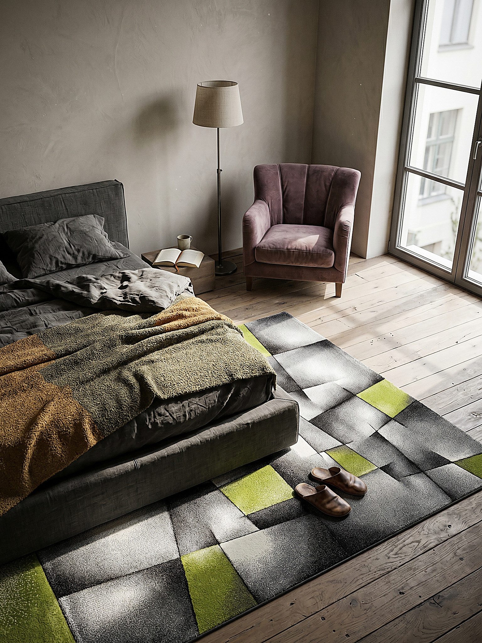KADIMA DESIGN Teppich BIENO Teppichläufer Grün 80x150 Patchwork Polypropylen Wohnraum, Läufer, Höhe: 14 mm, Saugroboter-geeignet, Strapazierfähig, Farbecht, Pfl – Bild 4 von 5