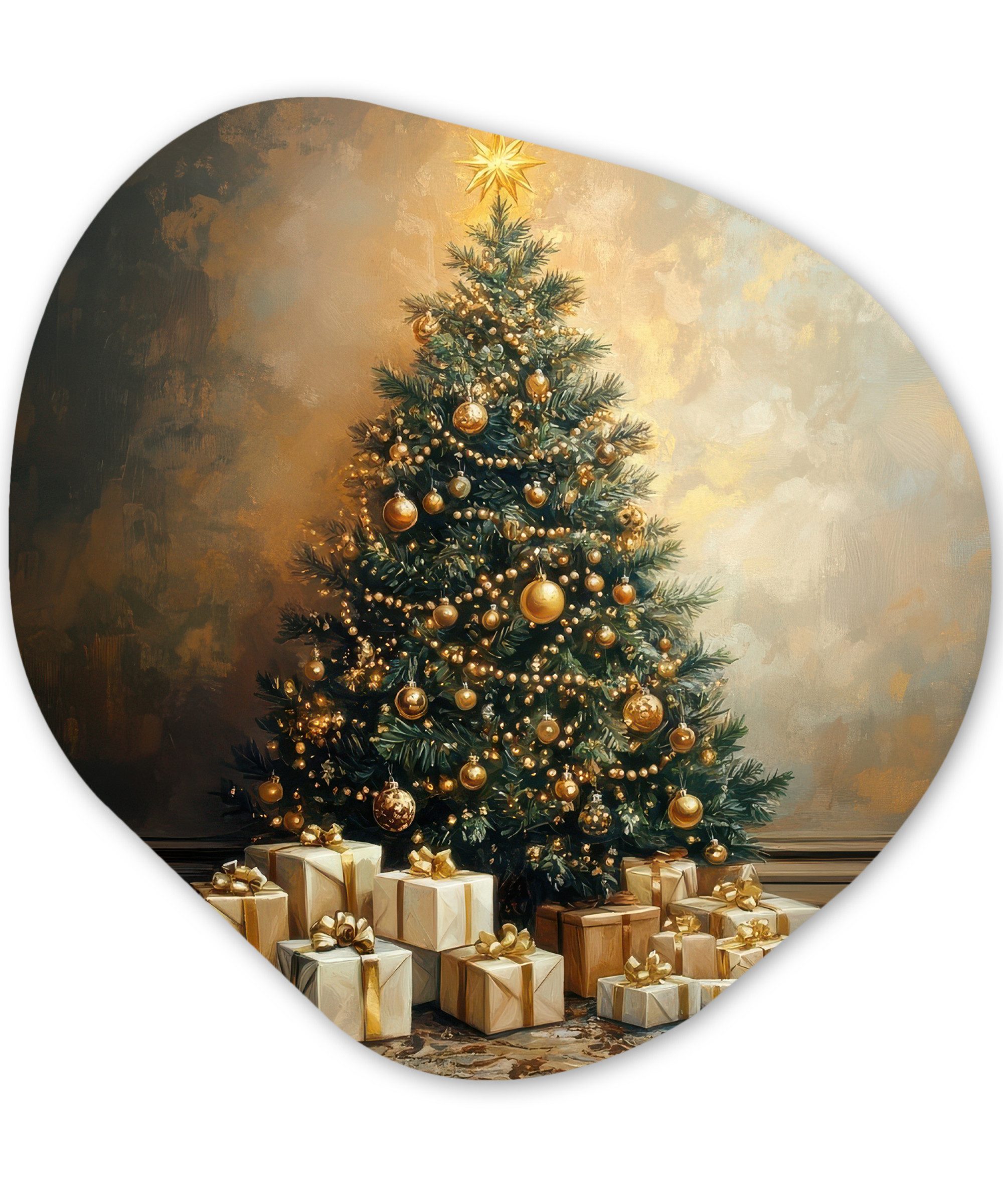 MuchoWow Gemälde Weihnachtsbaum - Geschenke - Gold, Fotodruck (1 St), Wandbild Abstrakt, Wohnzimmer Schlafzimmer Wanddekoration, 40x40 cm