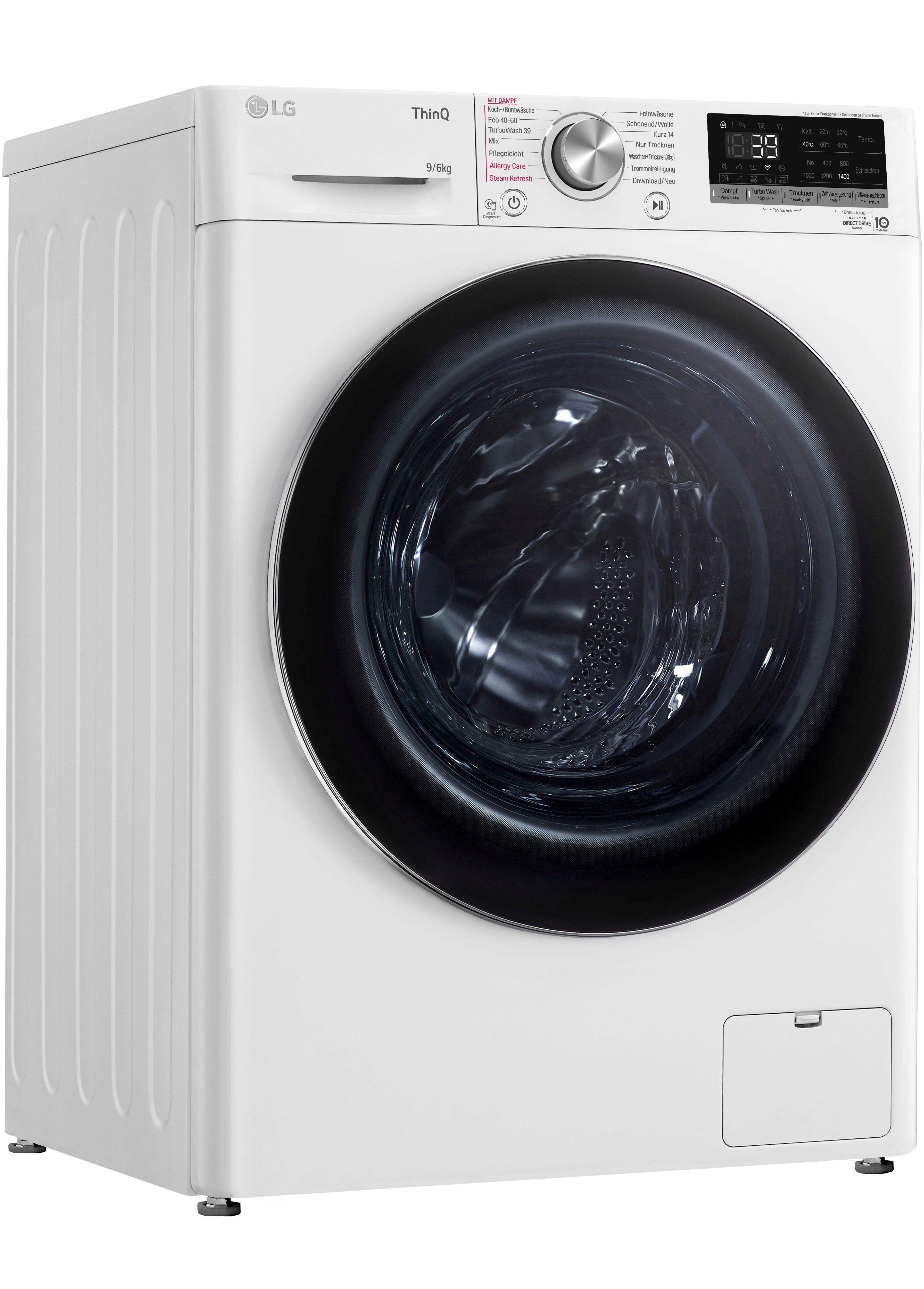 Valentinstagsgeschenk LG Waschtrockner V7WD96H1A, 9 kg, 6 kg, 1400 U/min, TurboWash - Waschen in nur 39 Minuten, weiß