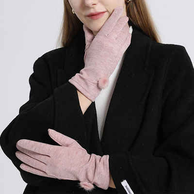 LAKKEC Frackhandschuhe Elegante leichte Damenhandschuhe mit hohem Stretch warm und kälteschützend mit Pelzkugeln Fäustlinge