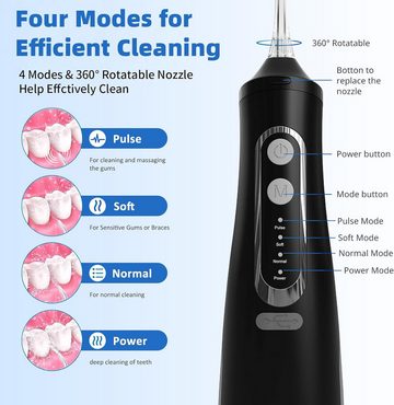 HYTIREBY Munddusche Munddusche Kabellos mit 4 Modi, IPX7 Wasserdicht 310ML Tragbare, Reduzieren Sie das Risiko einer Zahnfleischentzündung