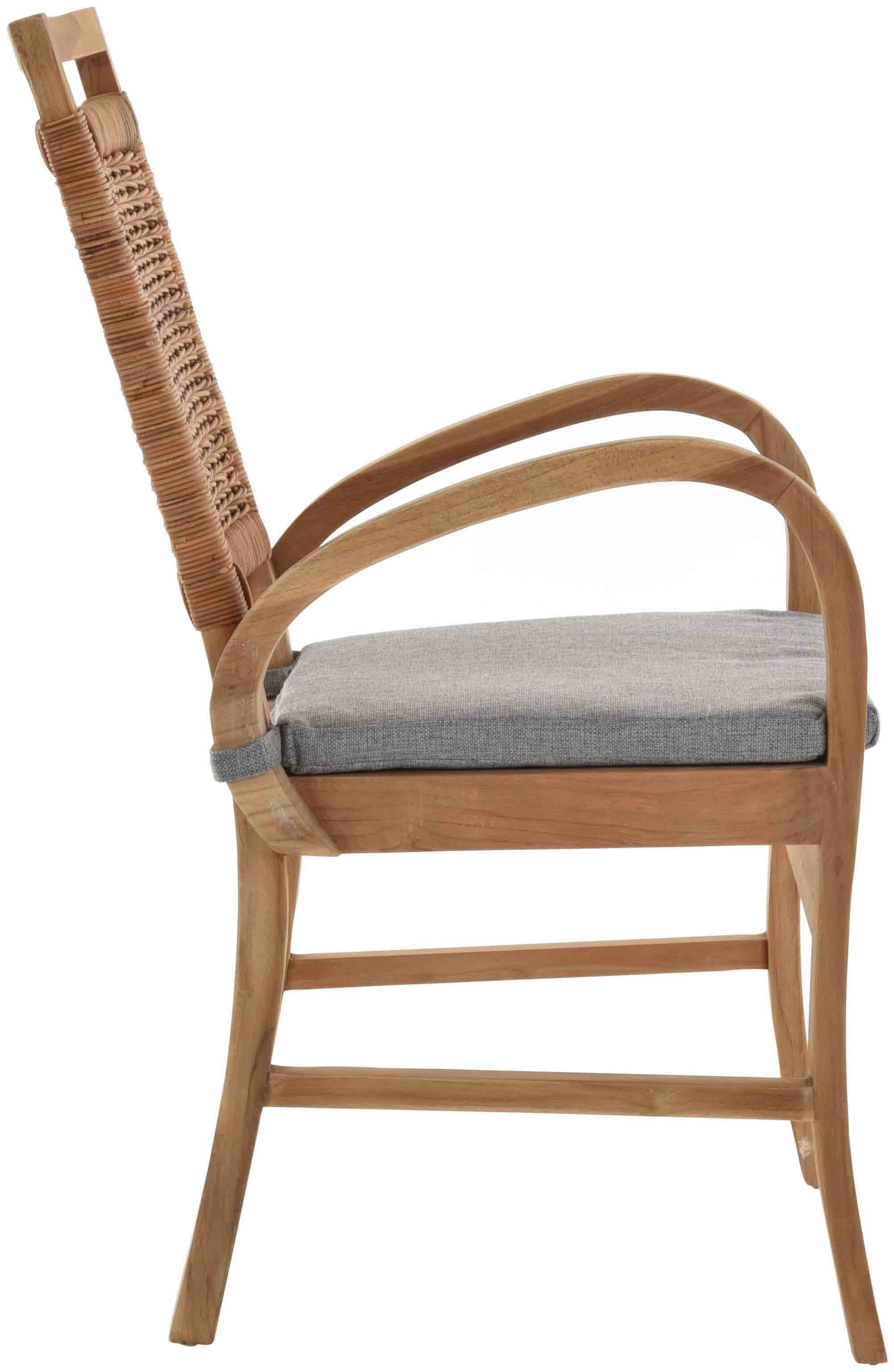 Krines Home Esszimmersessel Teakstuhl Holz Teak Stuhl Esszimmerstuhl mit Polster Sessel Massiv