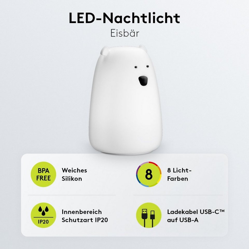 Goobay LED Nachtlicht LED Einschlafhilfe mit Farbwechsel für Babys, LED  fest integriert, Warmweiß, Farbwechsler, Li-Ion-Akku / 3 Leuchtmodi /  Touch-Sensor / Weiches Silikon