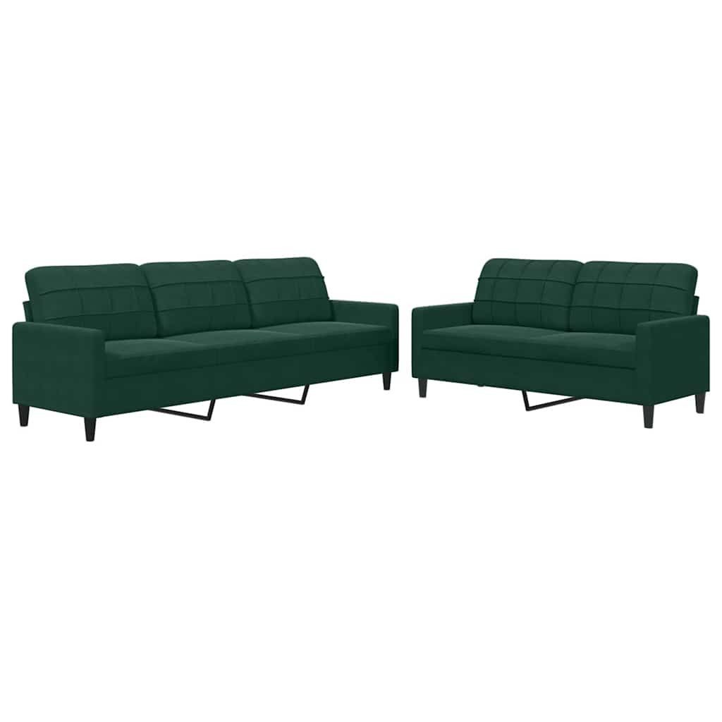 vidaXL Sofa 2-tlg. Sofagarnitur mit Kissen Dunkelgrün Samt, 2 Teile