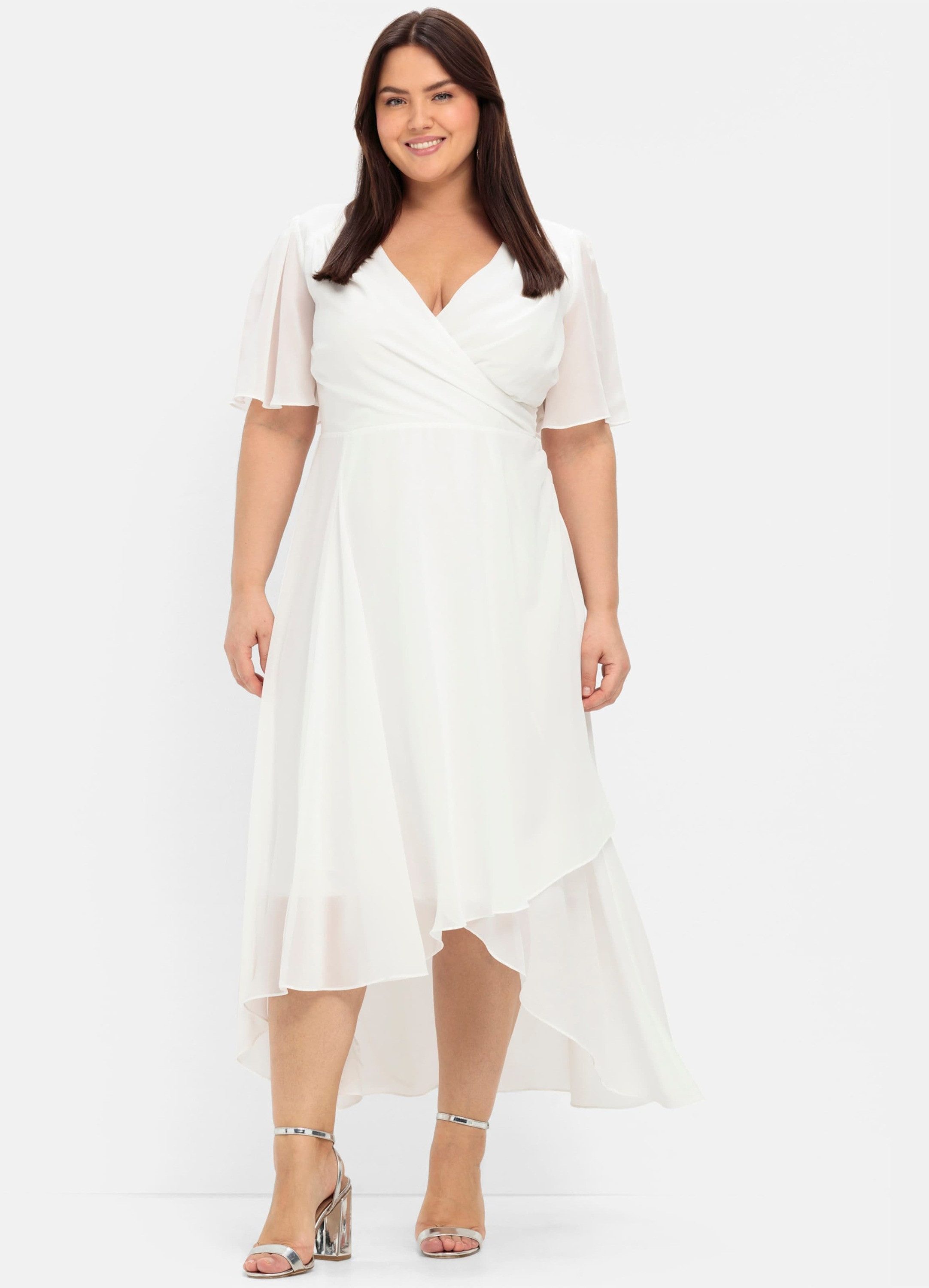 Sheego Etuikleid Chiffonkleid Kurzarm im Lagenlook, mit Unterkleid günstig online kaufen