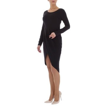 Ital-Design Cocktailkleid Damen Elegant Wickel Asymmetrisch Drapiert Stretch Abendkleid in Schwarz