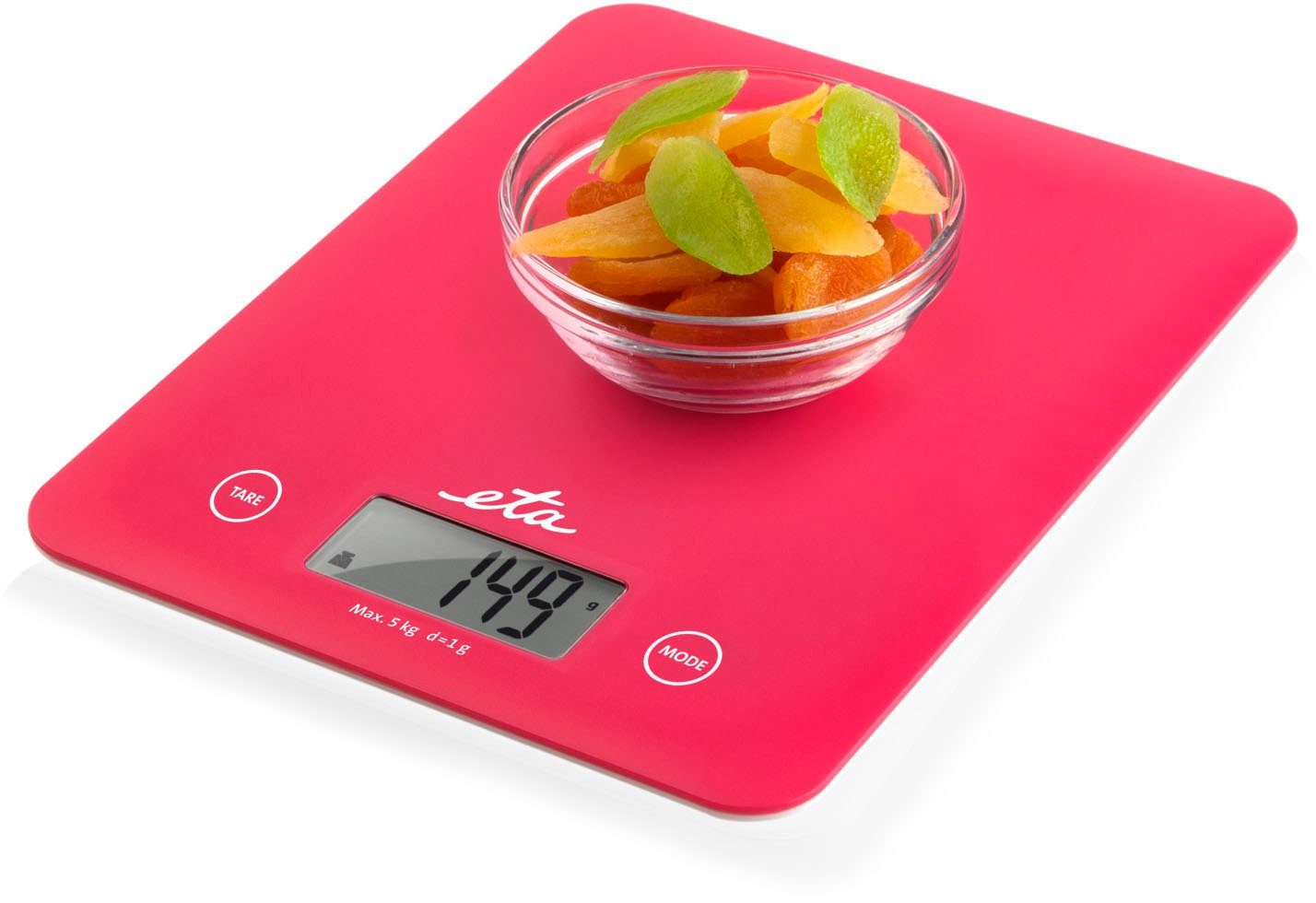 eta Küchenwaage ETA277790020 Lori pink, (1-tlg), bis 5kg, Genauigkeit 1g, LCD-Display, TARE