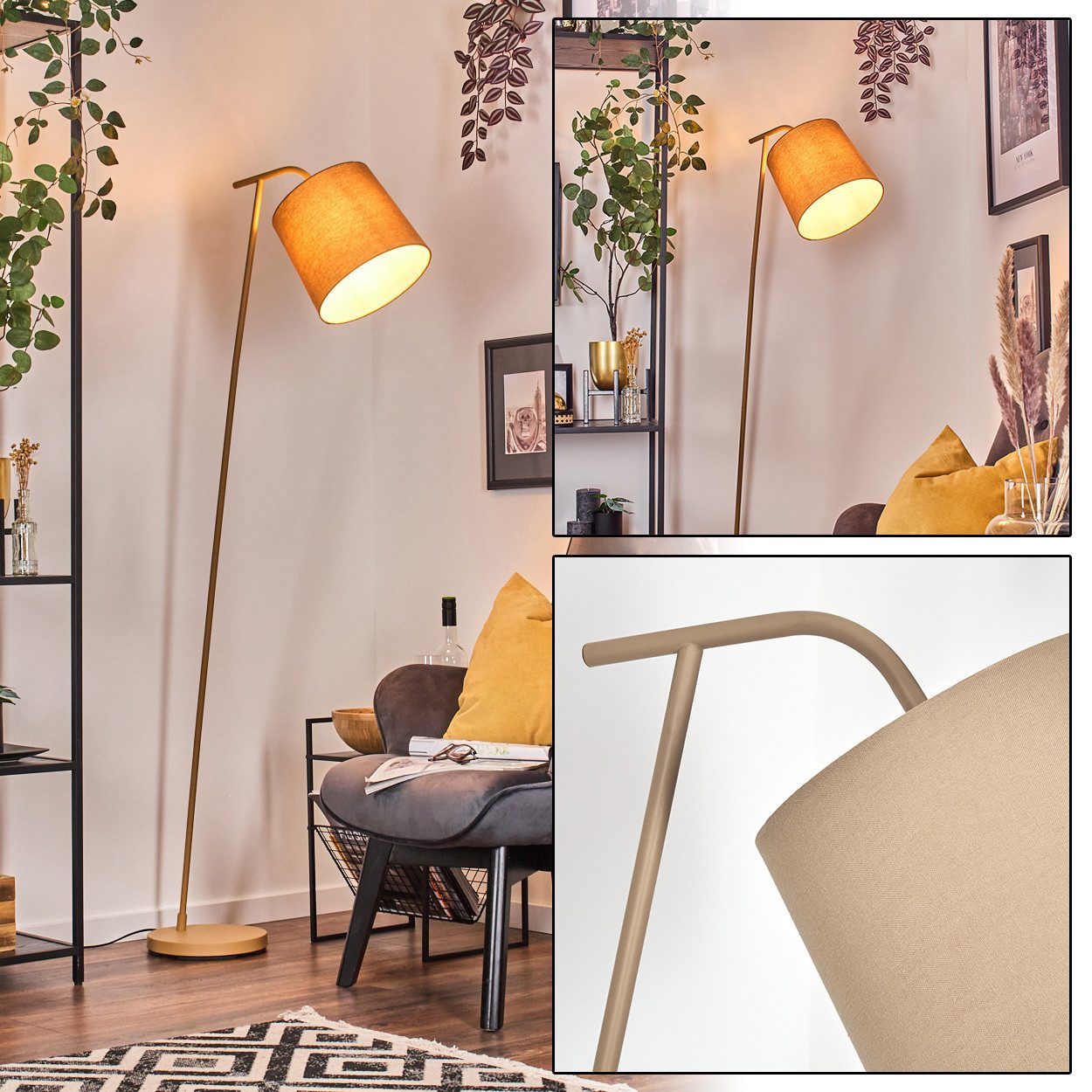 hofstein Stehlampe Stehlampe aus Metall/Stoff in Beige/Weiß, ohne Leuchtmit günstig online kaufen