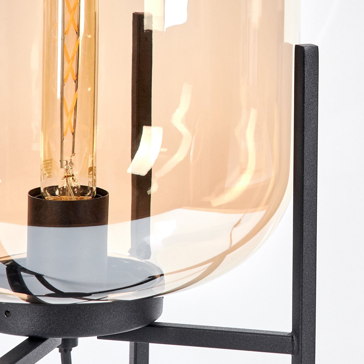 hofstein Tischleuchte Tischlampe aus Metall/Glas in Schwarz/Bernsteinfarben, ohne Leuchtmittel, Nachttischlampe, Glasschrim Ø25cmr, 1xE27, ohne Leuchtmittel