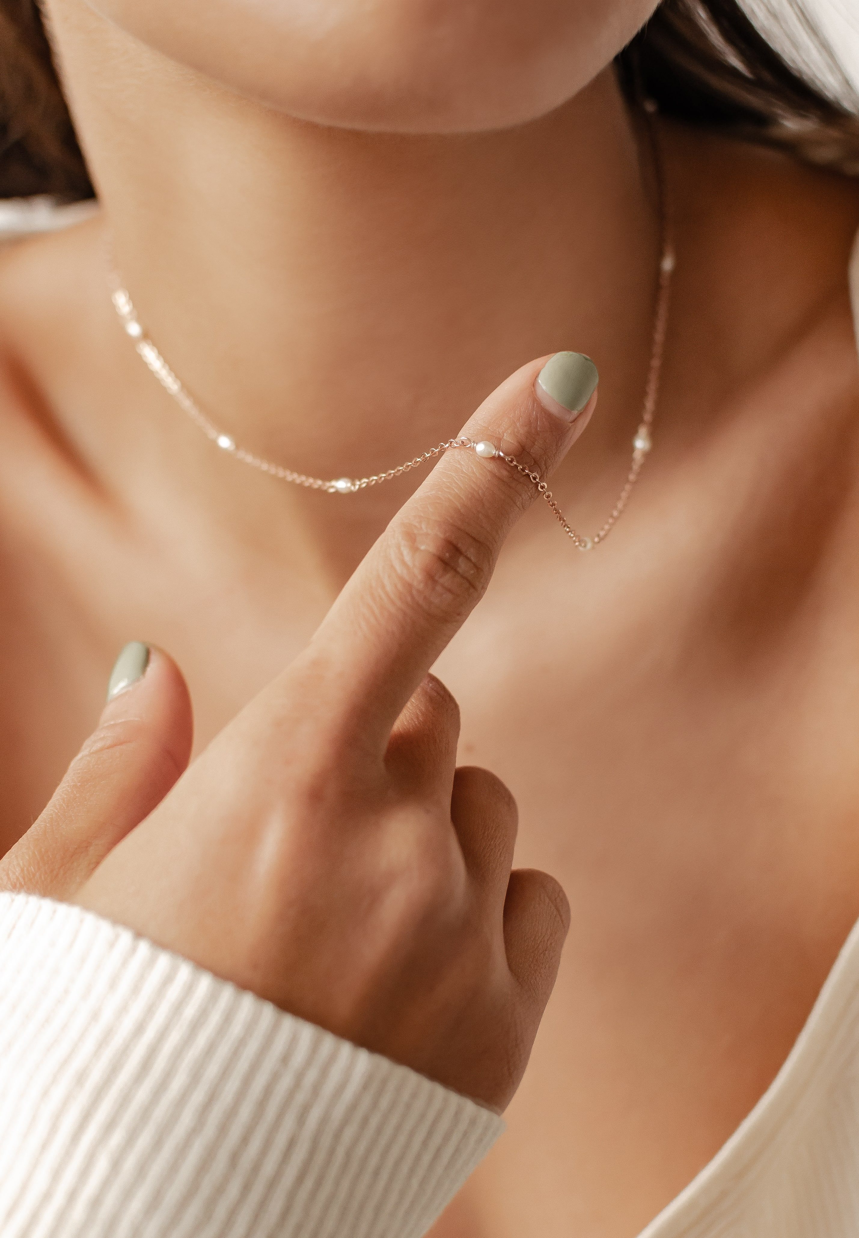 Hey Happiness Charm-Kette Damen Perlen weiß, günstig online kaufen