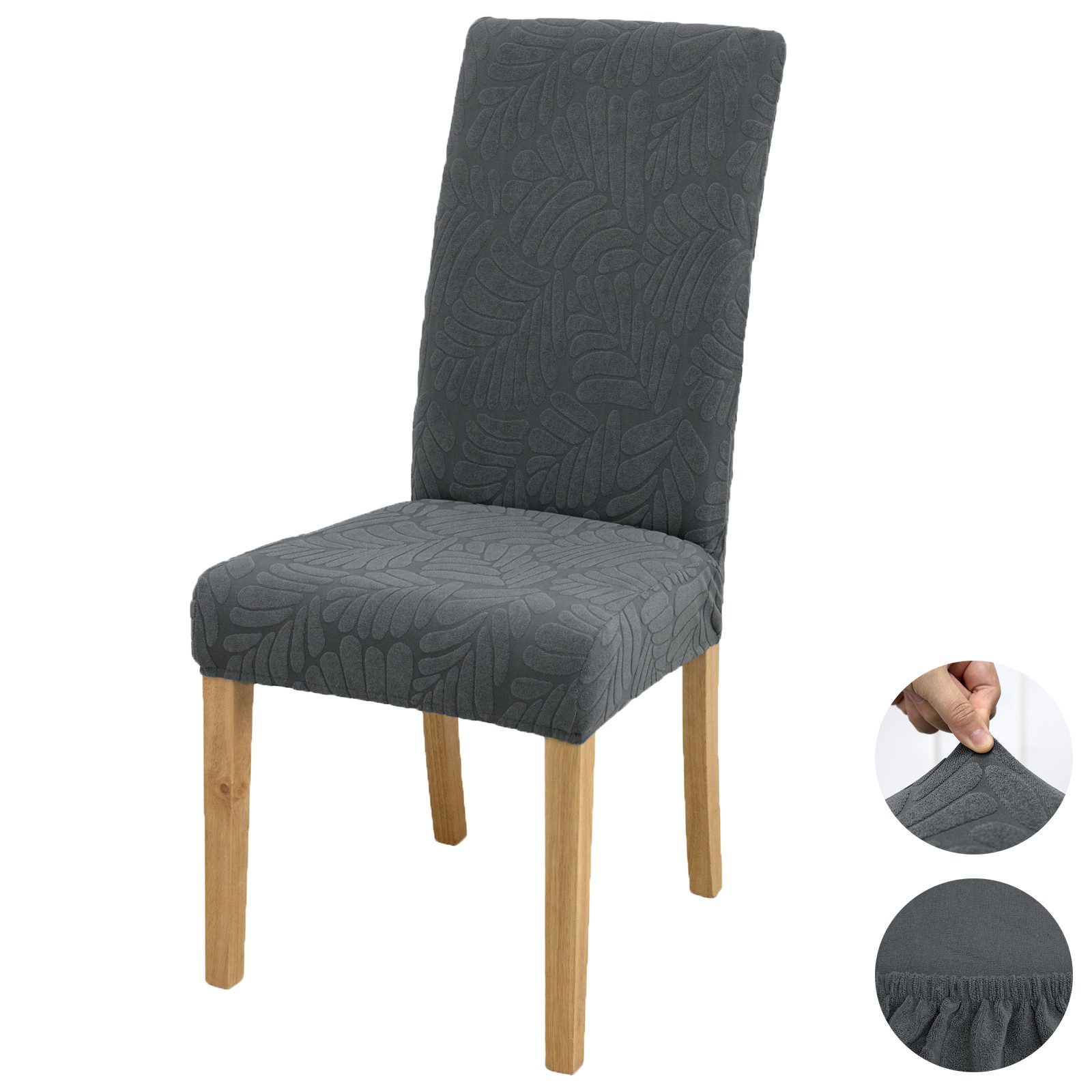 BTTO Sitzflächenhusse 1/6/8 er-Set Stuhlhussen Großer Blatt-Jacquard Stuhlbezug, Stretch Esszimmer-Sitzbezüge, Heimtextilien,Einfarbig