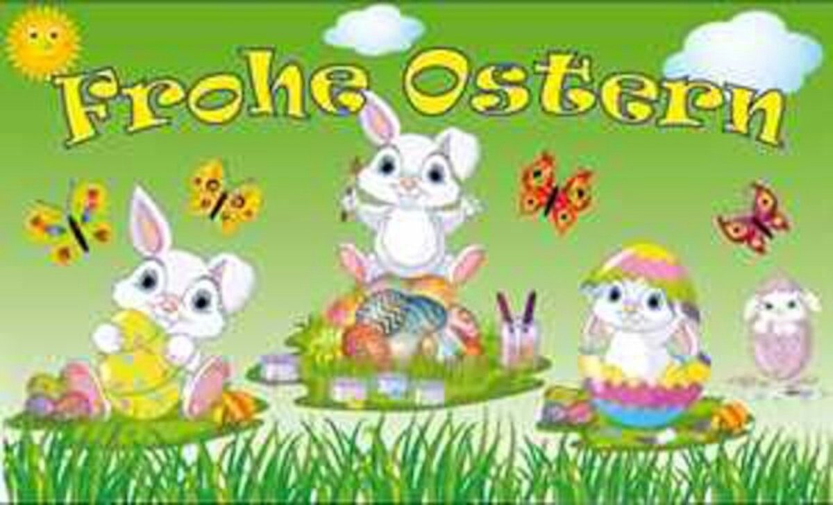 flaggenmeer Flagge Frohe Ostern weiße Hasenkinder 80 g/m²