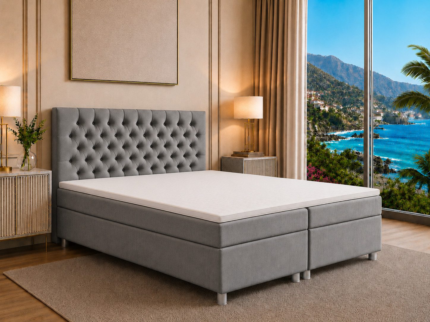 Best for Home Boxspringbett Trinity K-14 mit 7-Zonen-Matratze und Stauraum (Boxspringbett-Set, 1-St., Boxspringbett-Set inklusive Matratze, Topper und Bettkästen), 7-Zonen-Matratze, PUR-Schaum-Topper, gepolstertes Kopfteil