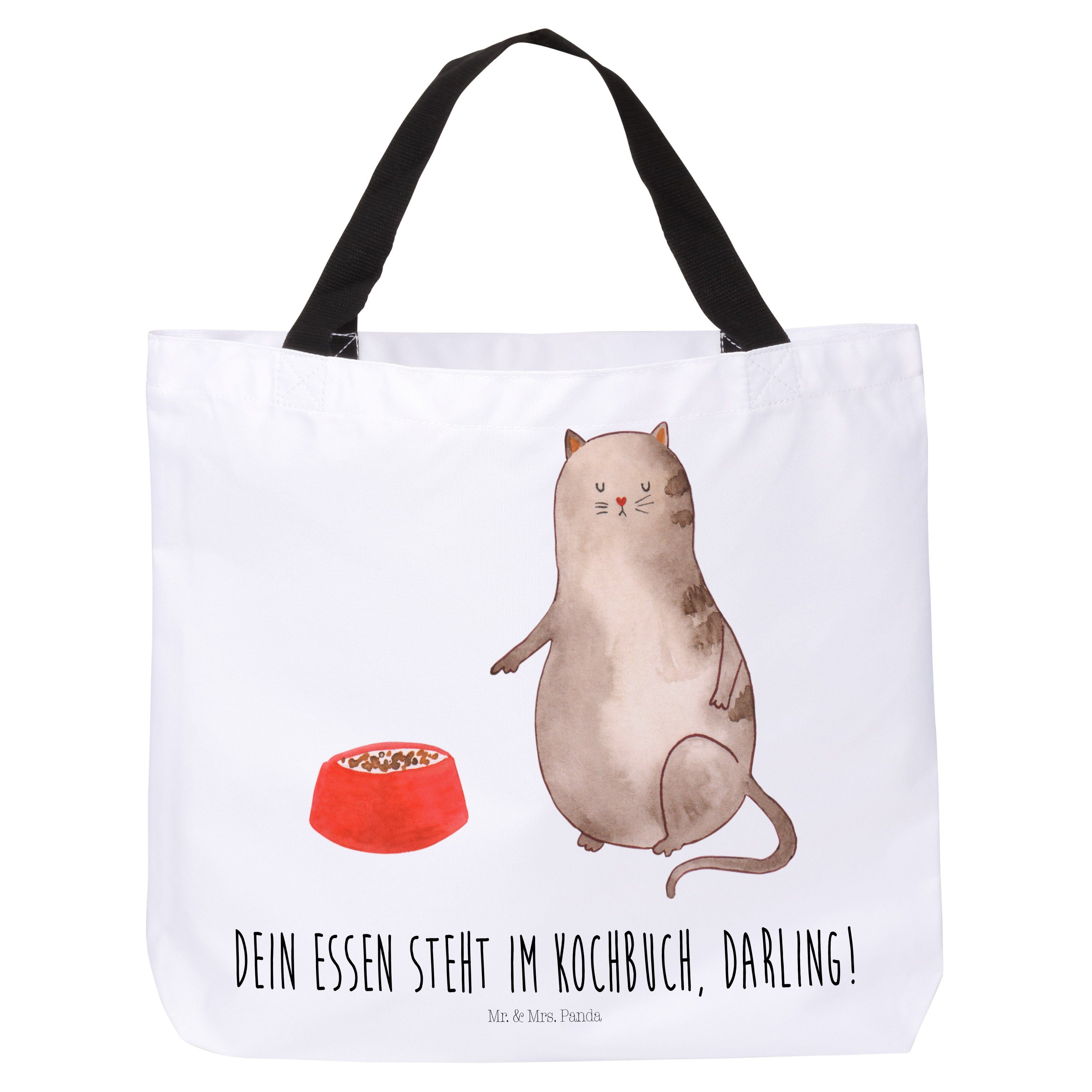 Mr. & Mrs. Panda Shopper Katze fressen - Weiß - Geschenk, Schultasche, Alltagstasche, Katzenmo (1-tlg)