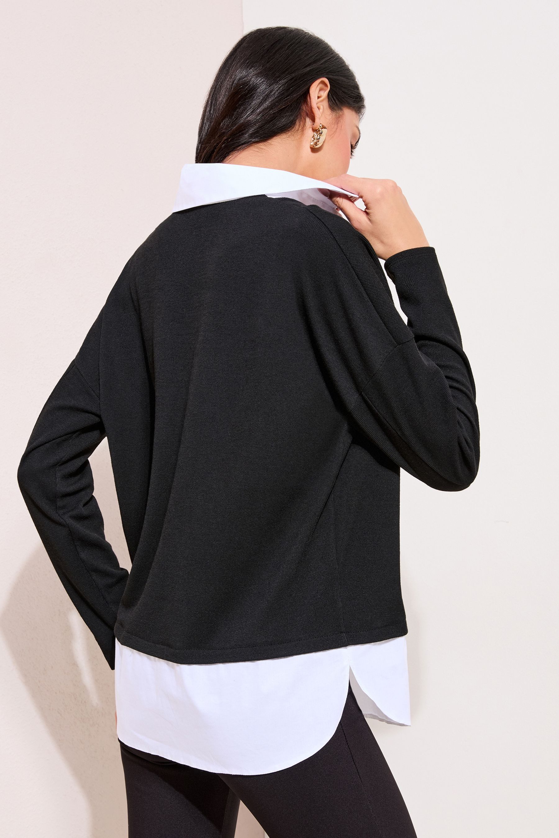 Friends Like These Strickpullover Friends Like These 2-in-1-Pulli, Jersey-Popeline (1-tlg)
