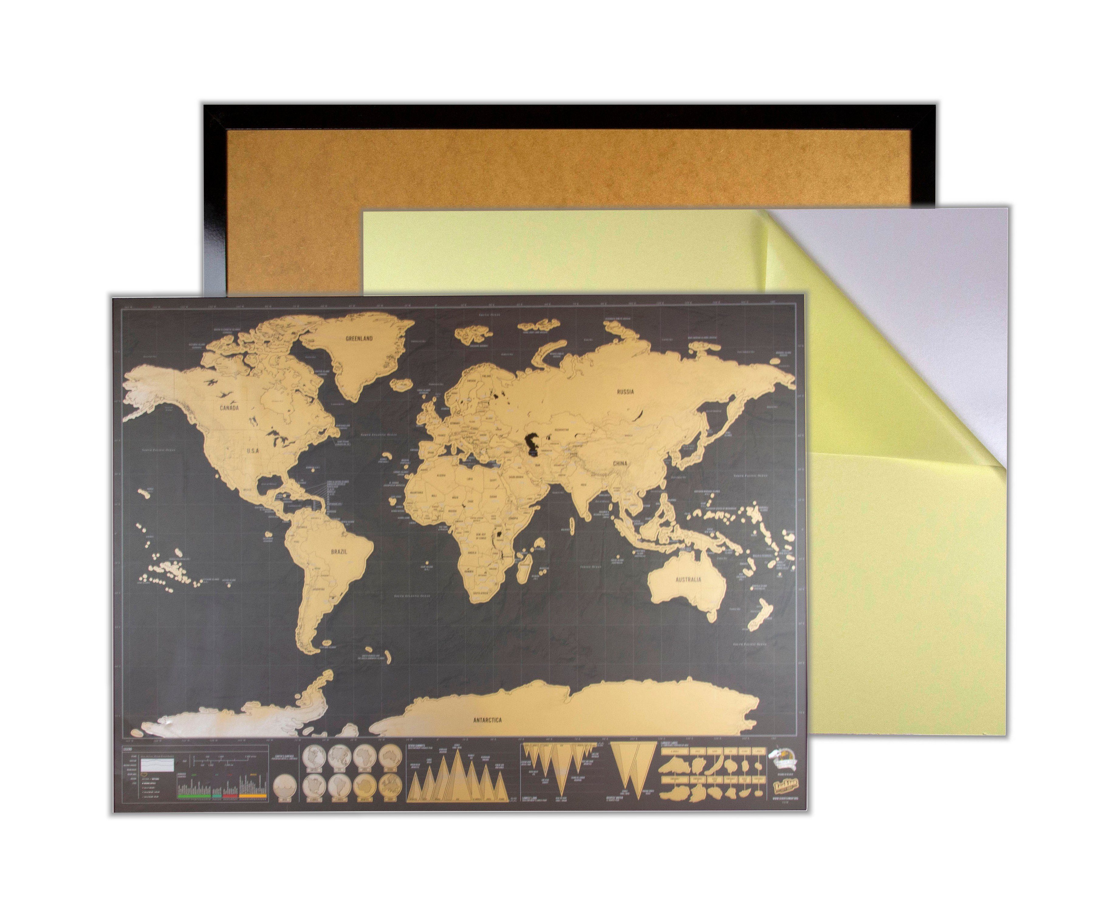 Rubbel Alu gebürstet, (1 Klebepappe, für Stück), cm, MDF Weltkarte myposterframe Bilderrahmen mit Einzelrahmen 45x80