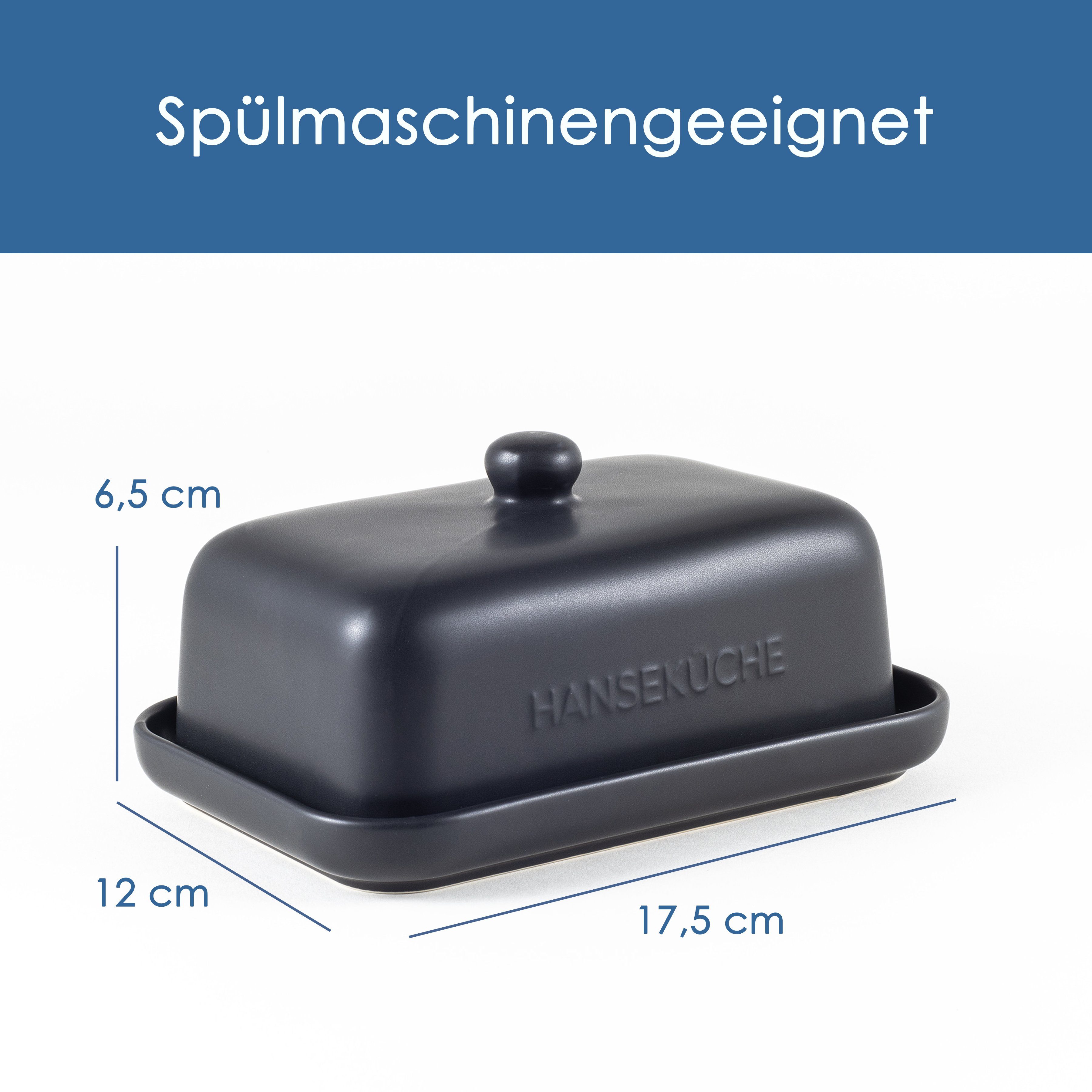 (Butterdose Glas, 1-tlg., Butterdose), Hanseküche und Keramik, lange Optimale Butterdose frisch Hält Keramik Holz Butterdose aus (250g), Größe,