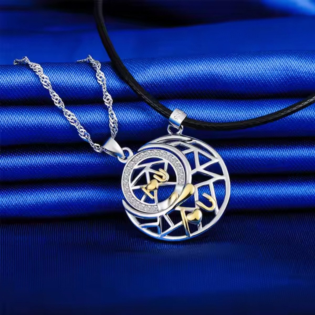 ELLAWIL Partnerkette Partnerkette Stern & Halbmond Liebeskette 2-teilige Pärchenkette (Damen / Kettenlänge 40 cm, Herren / Kettenlänge 54 cm, Sterlingsilber 925 /GESCHENKIDEE / Valentinstag), inklusive Geschenkschachtel