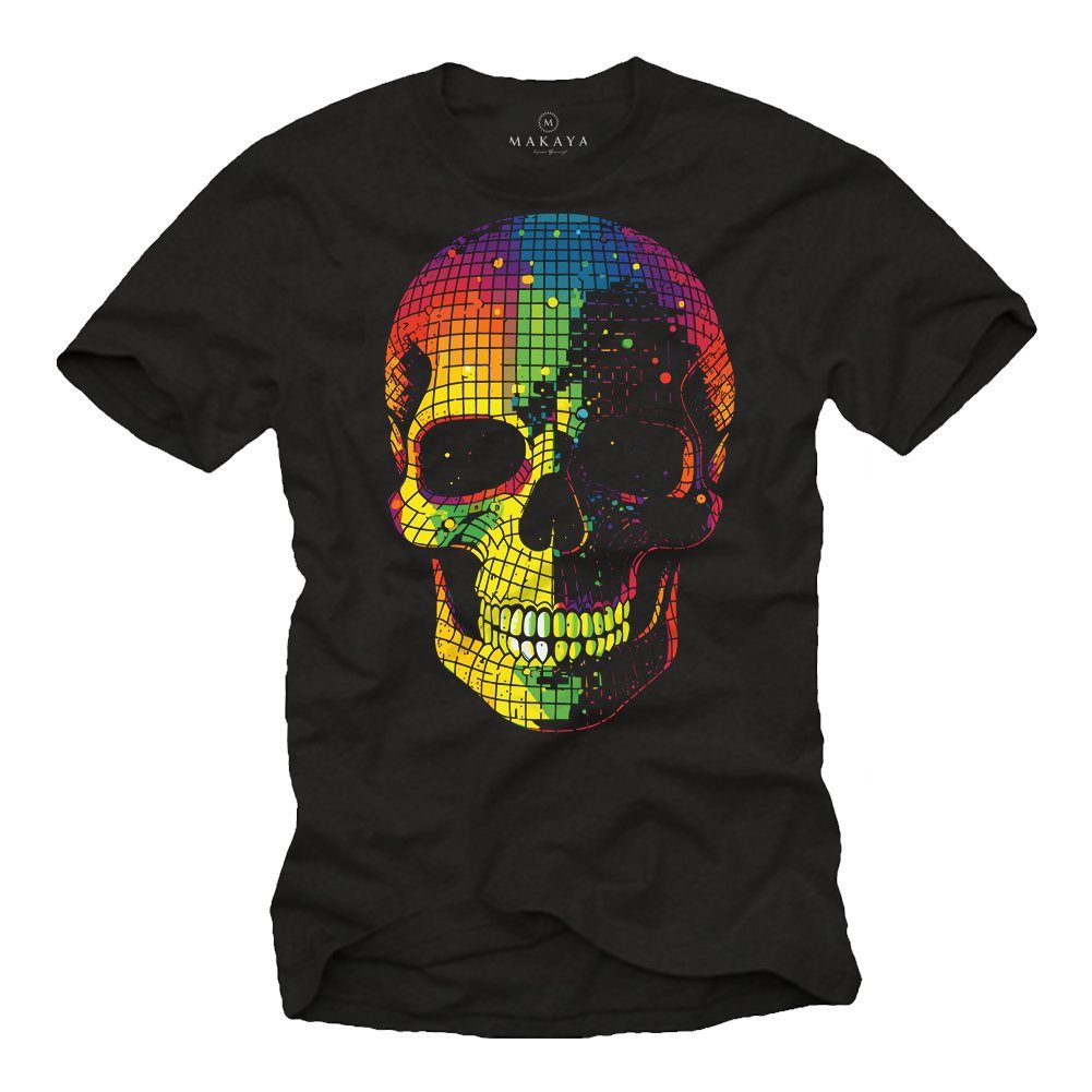 MAKAYA Print-Shirt Herren Disco Skull Totenkopf Jungen Jungs Teenager Party Motiv Gothic, Nerd Schwarz