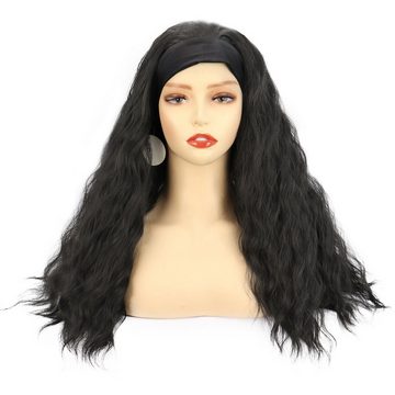 AUKUU Kostüm-Perücke Damen Stirnband Perücke Chemiefaser Stirnband, wasserwellig schwarz langes lockiges Haar Turban Perücke